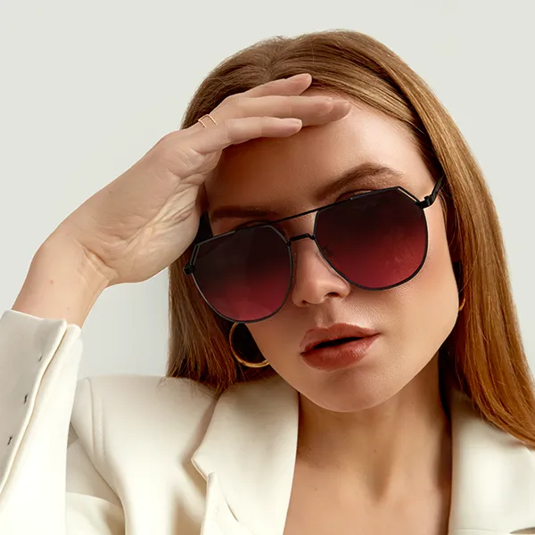 Farrah - Black Frame Ruby Lens Square Aviator Sunglasses - Image 2