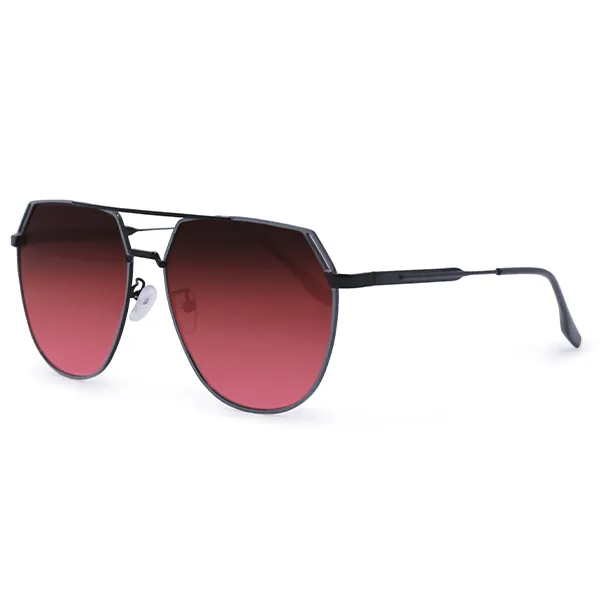 Farrah - Black Frame Ruby Lens Square Aviator Sunglasses - Image 3
