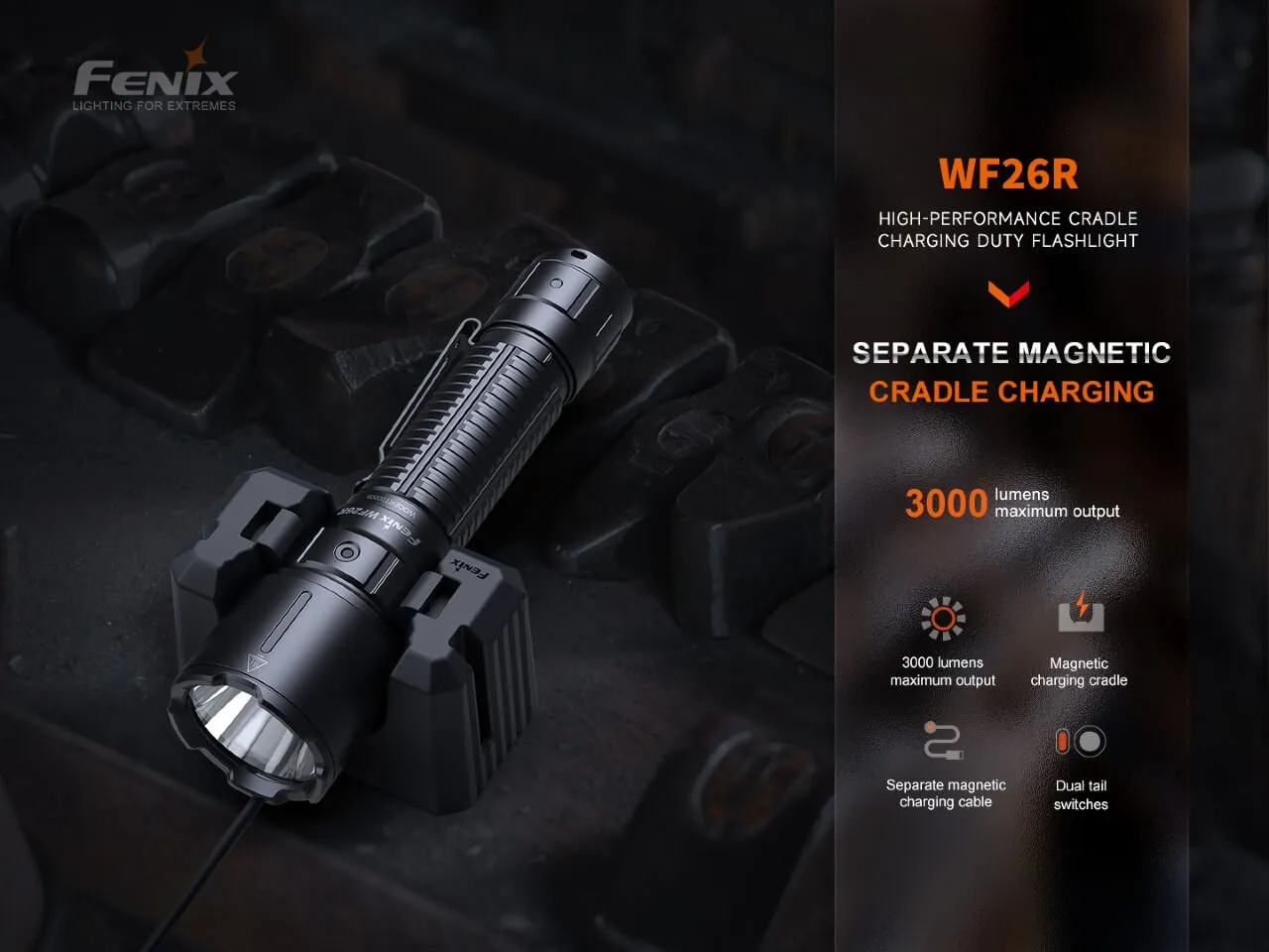 WF26R Cradle Charging LED Work Flashlight - Image 3