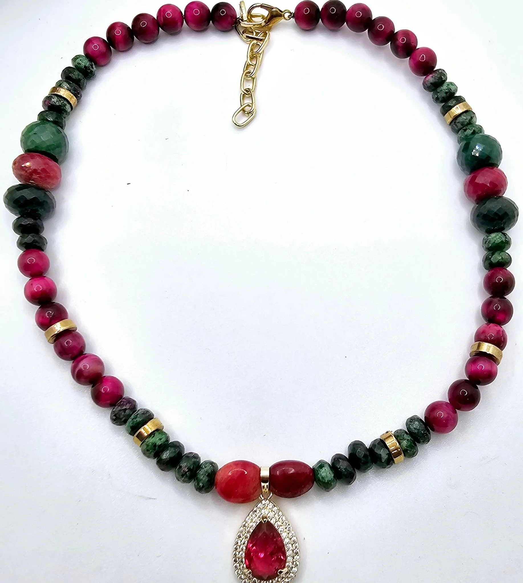 "Fifty Shades of Pink"| Tiger Eye and Ruby Zoisite Necklace - Image 2