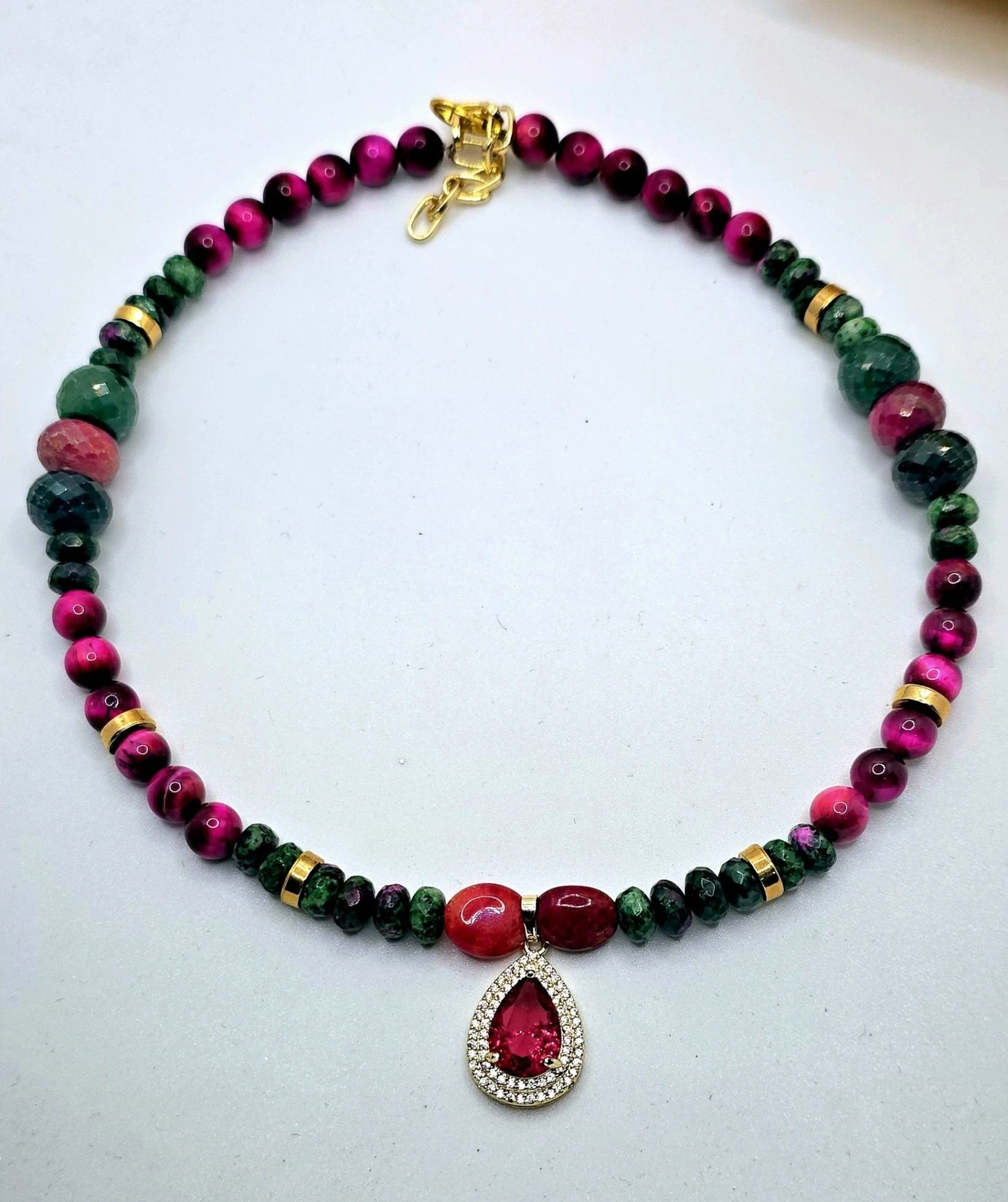 "Fifty Shades of Pink"| Tiger Eye and Ruby Zoisite Necklace - Image 4