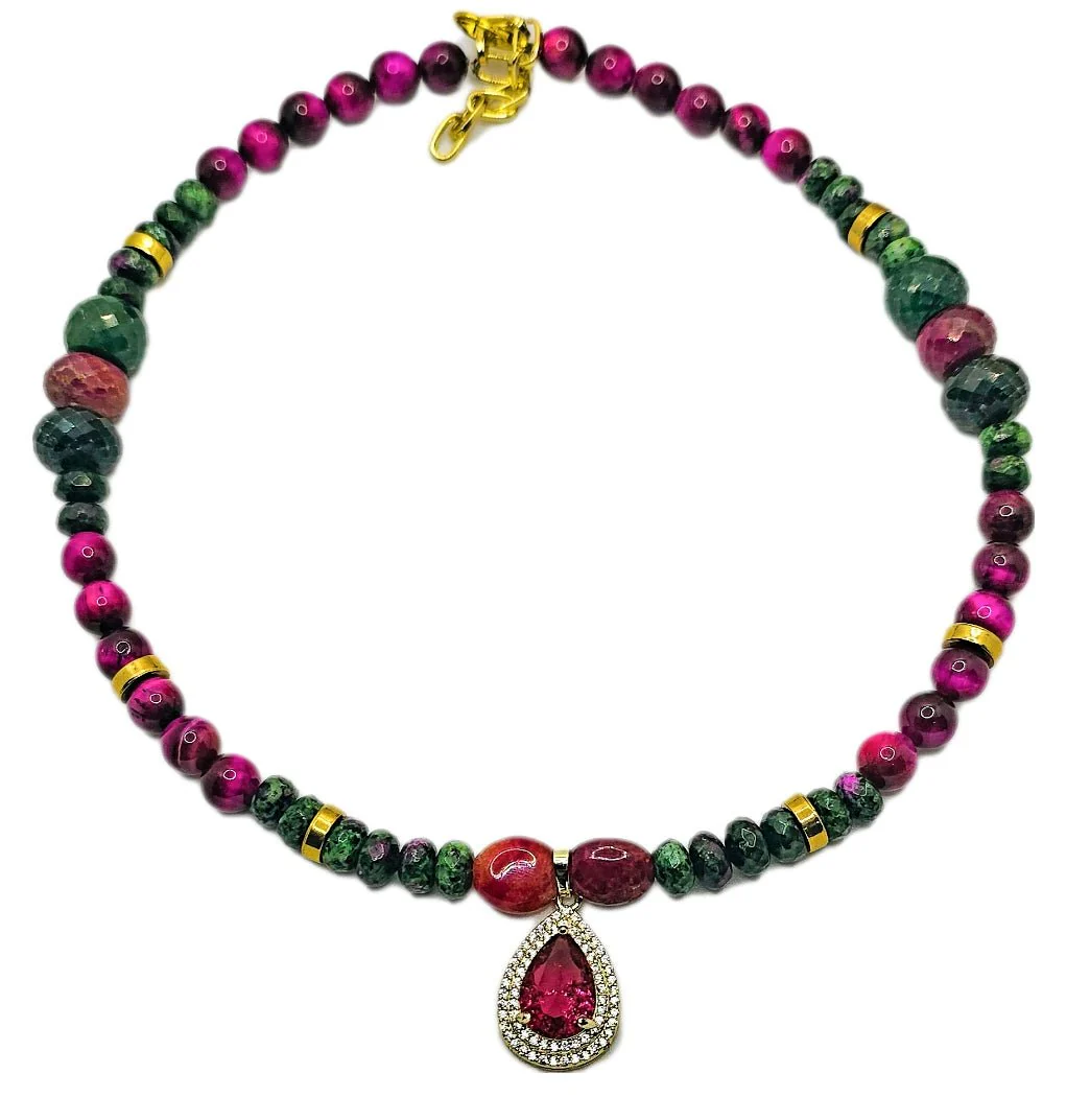 "Fifty Shades of Pink"| Tiger Eye and Ruby Zoisite Necklace - Image 5