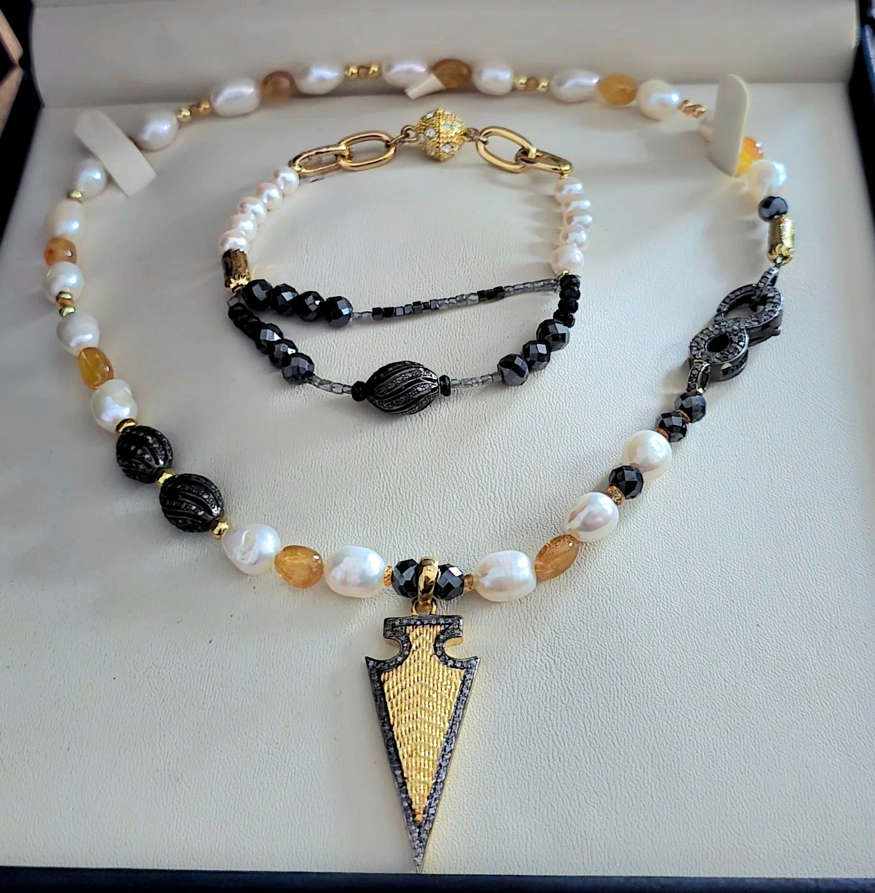 Freshwater Pearls and Yellow Sapphire Necklace