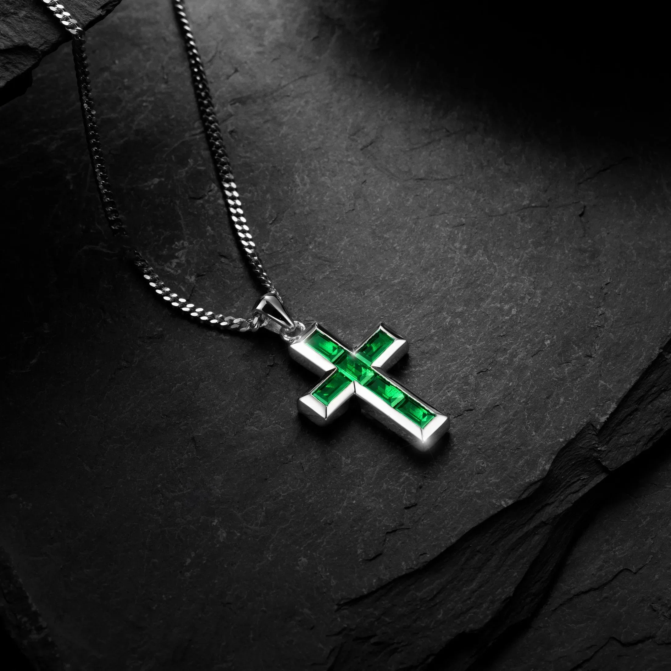 Gemstone Cross Pendant - Emerald - Image 2