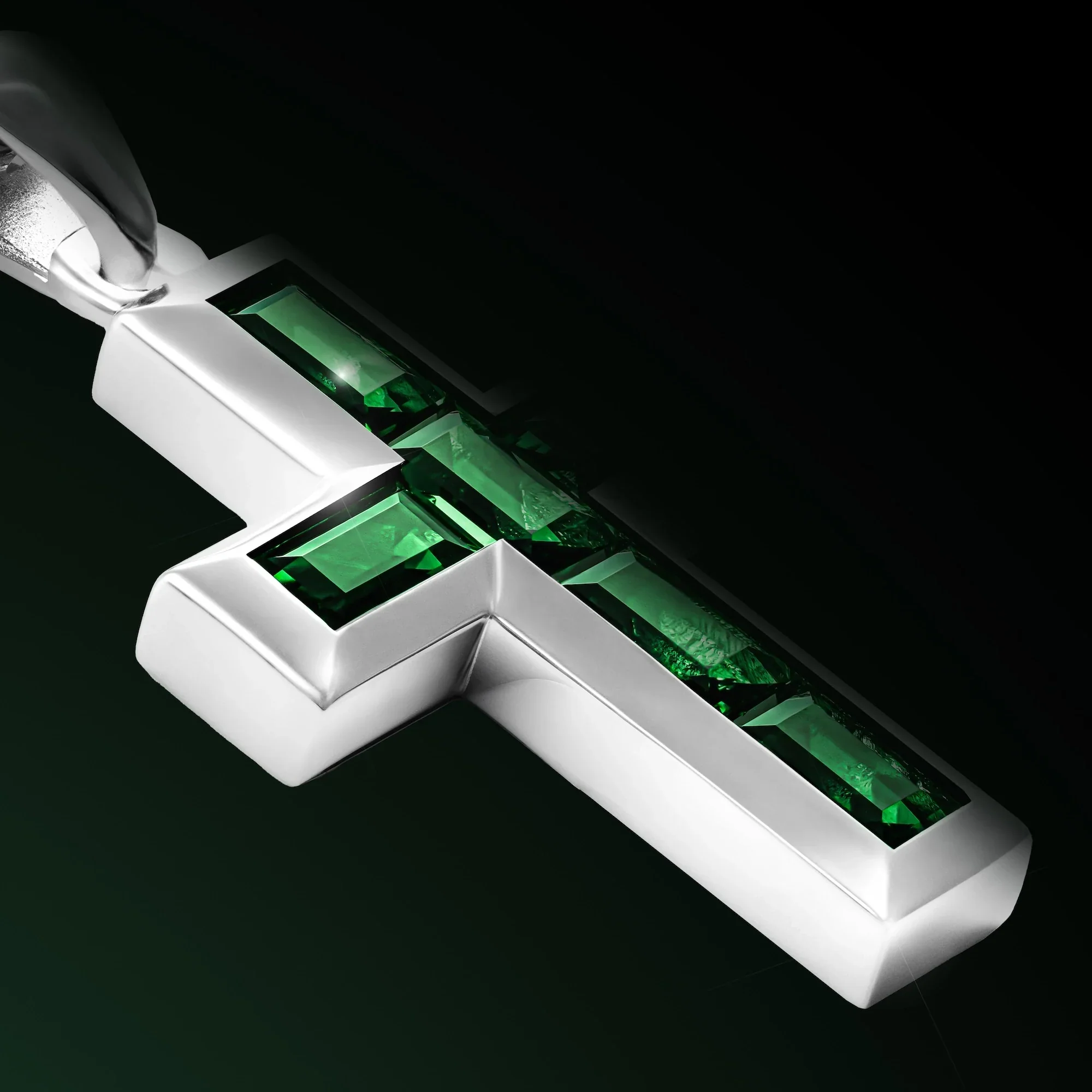 Gemstone Cross Pendant - Emerald - Image 3