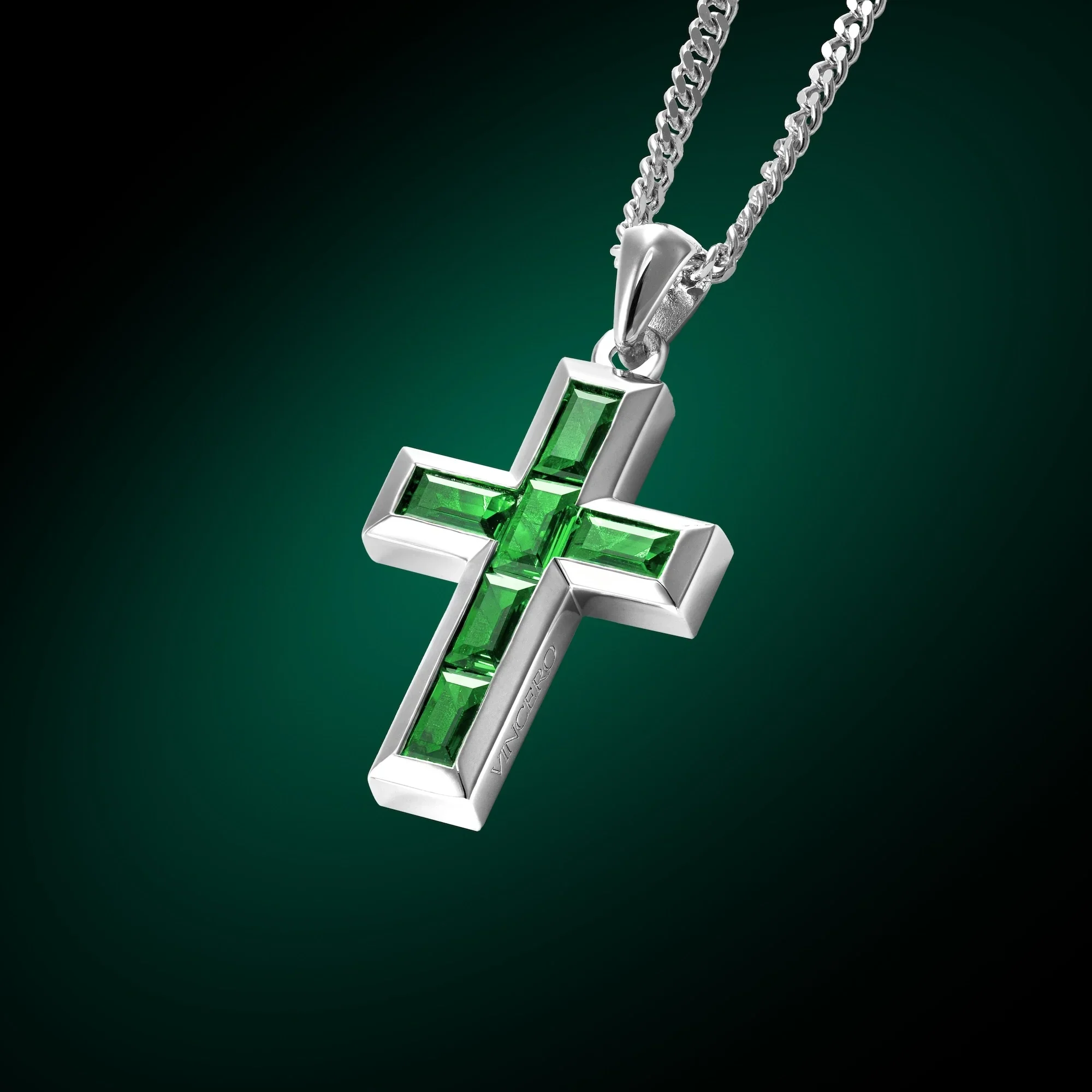 Gemstone Cross Pendant - Emerald - Image 4