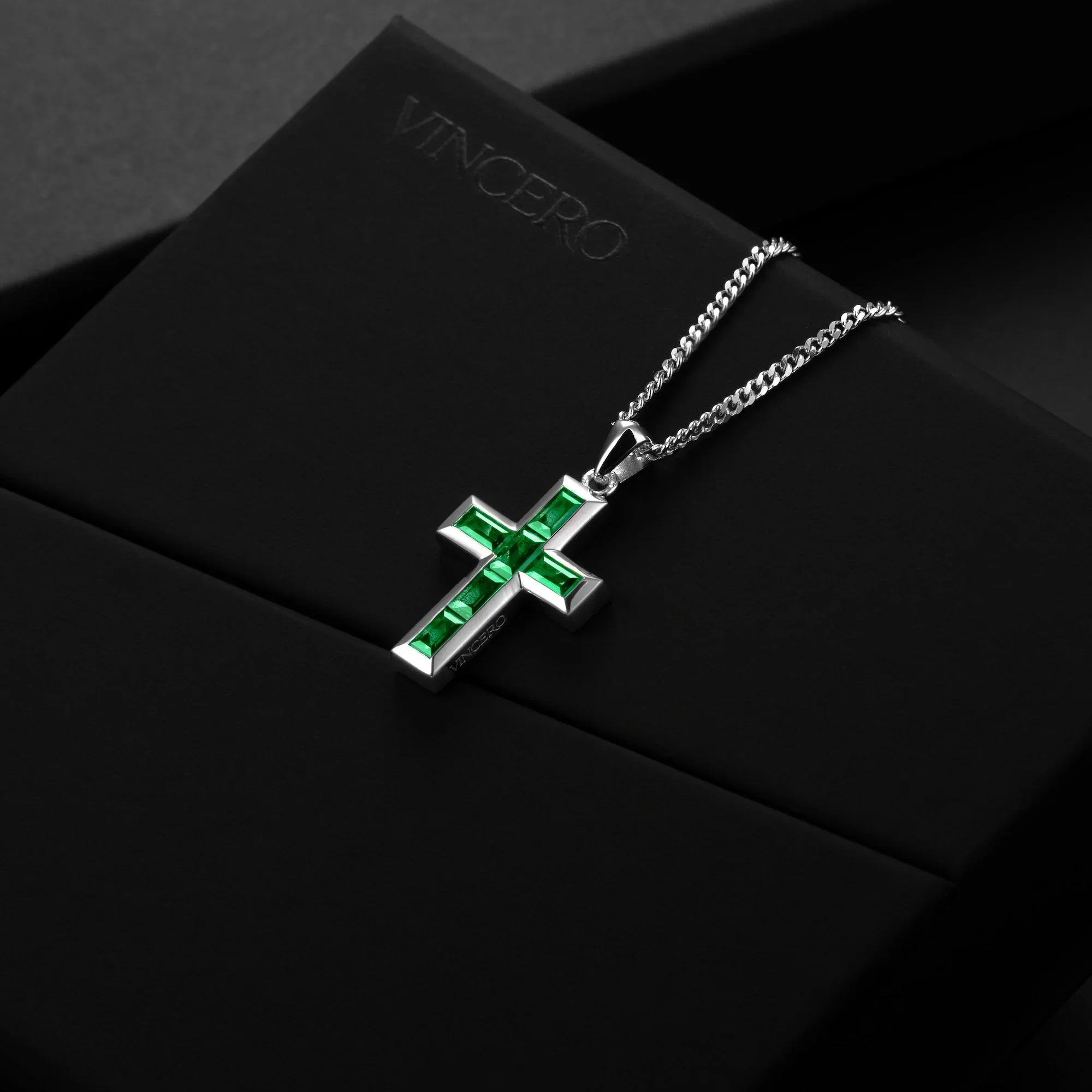 Gemstone Cross Pendant - Emerald - Image 6