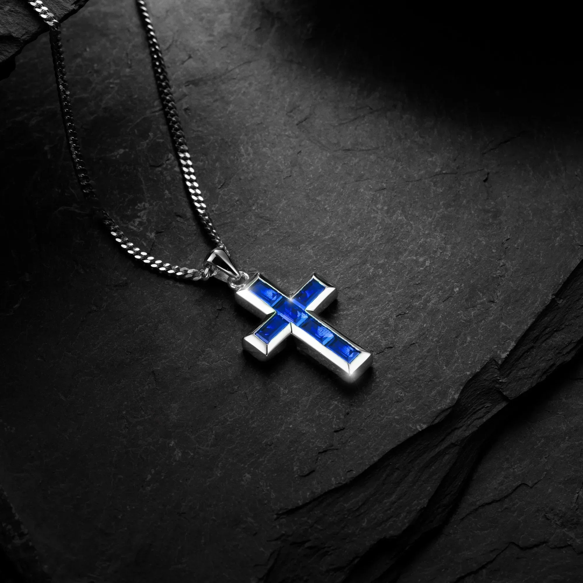Gemstone Cross Pendant - Sapphire - Image 2