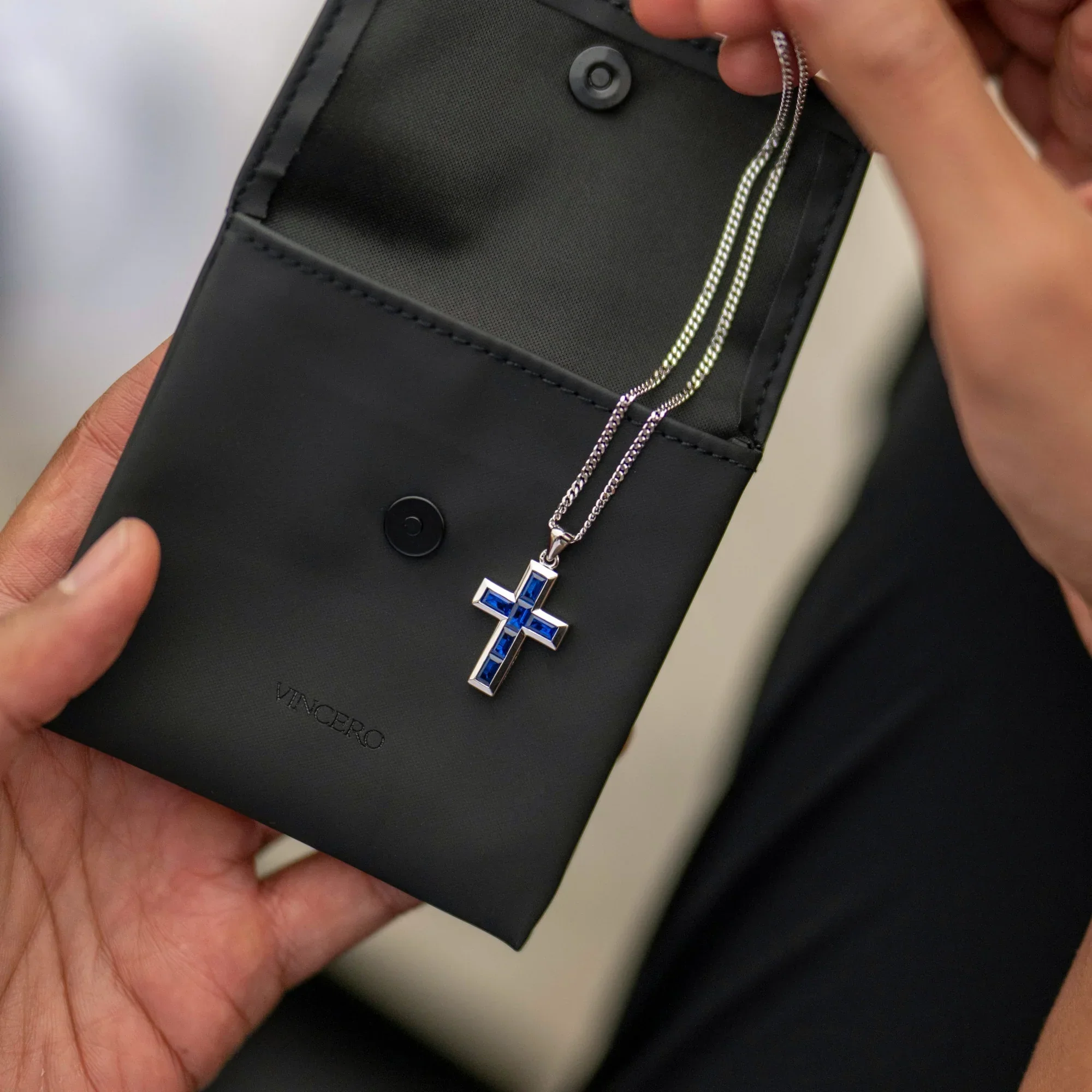 Gemstone Cross Pendant - Sapphire - Image 6