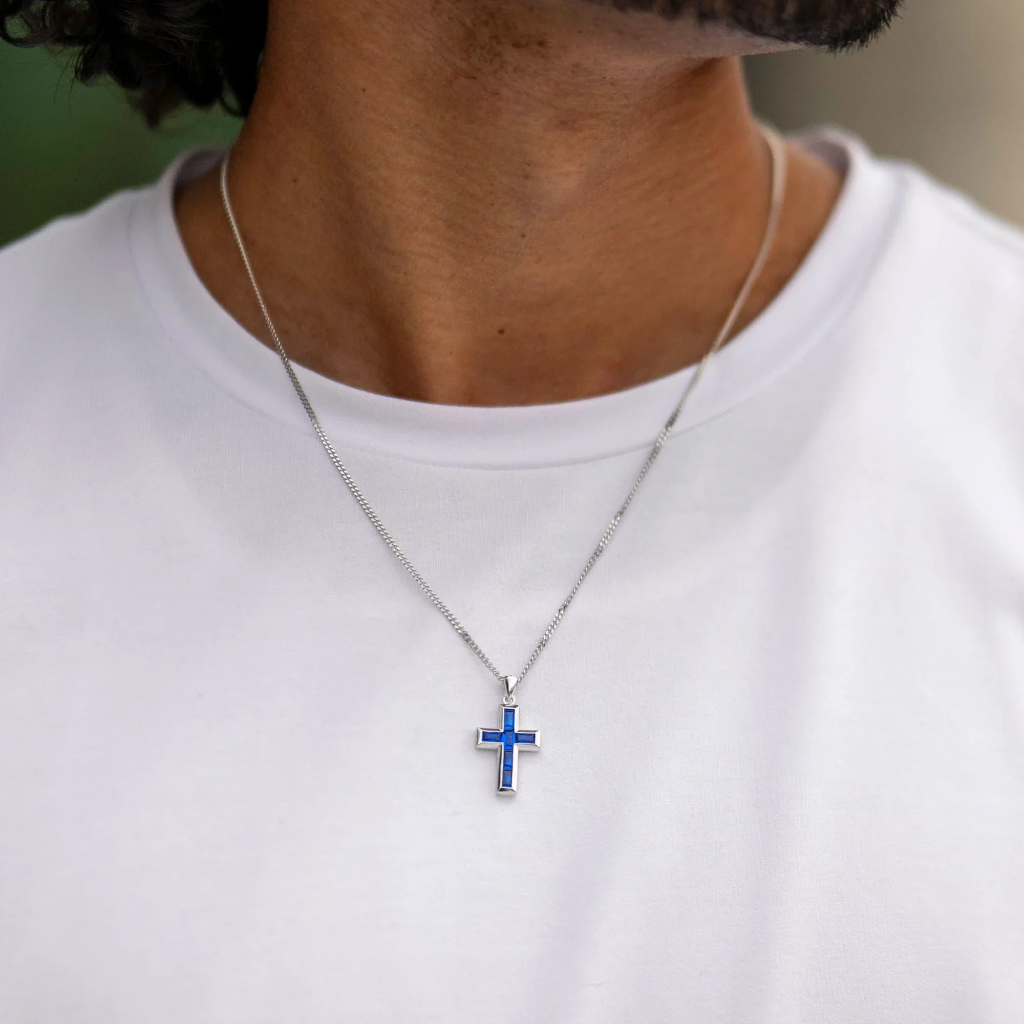 Gemstone Cross Pendant - Sapphire - Image 7