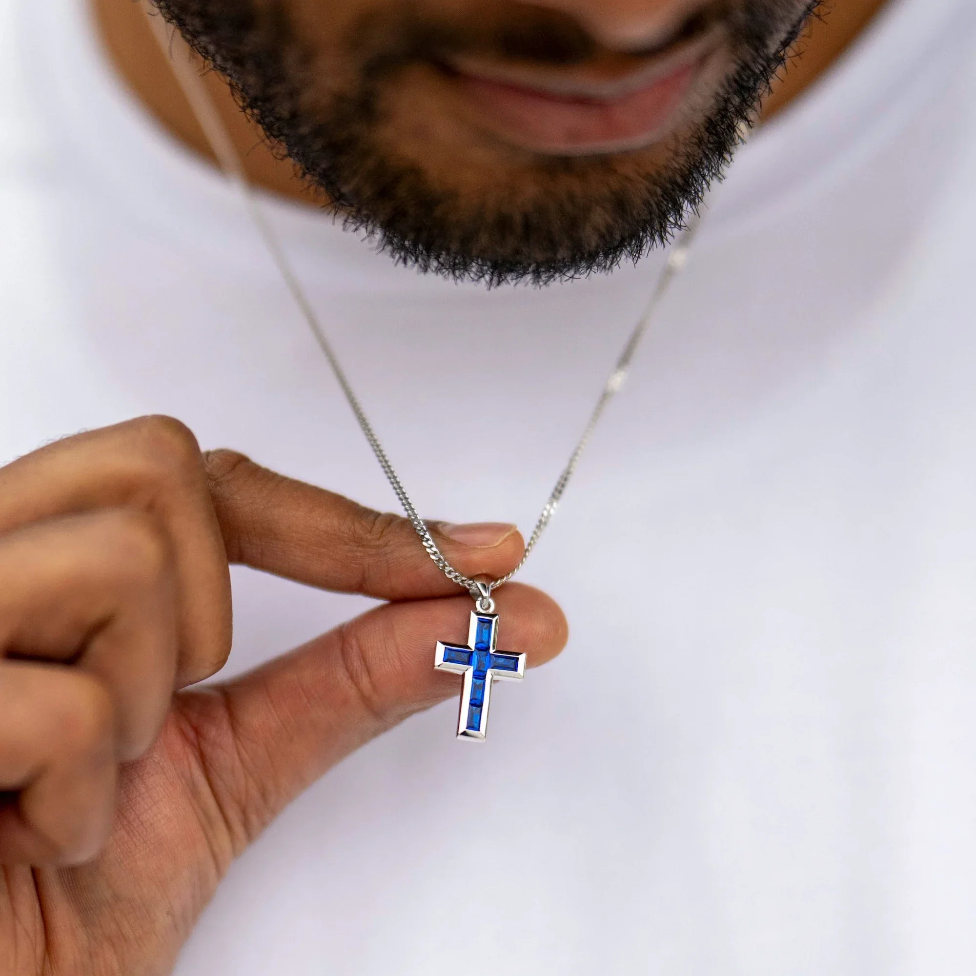 Gemstone Cross Pendant - Sapphire - Image 9
