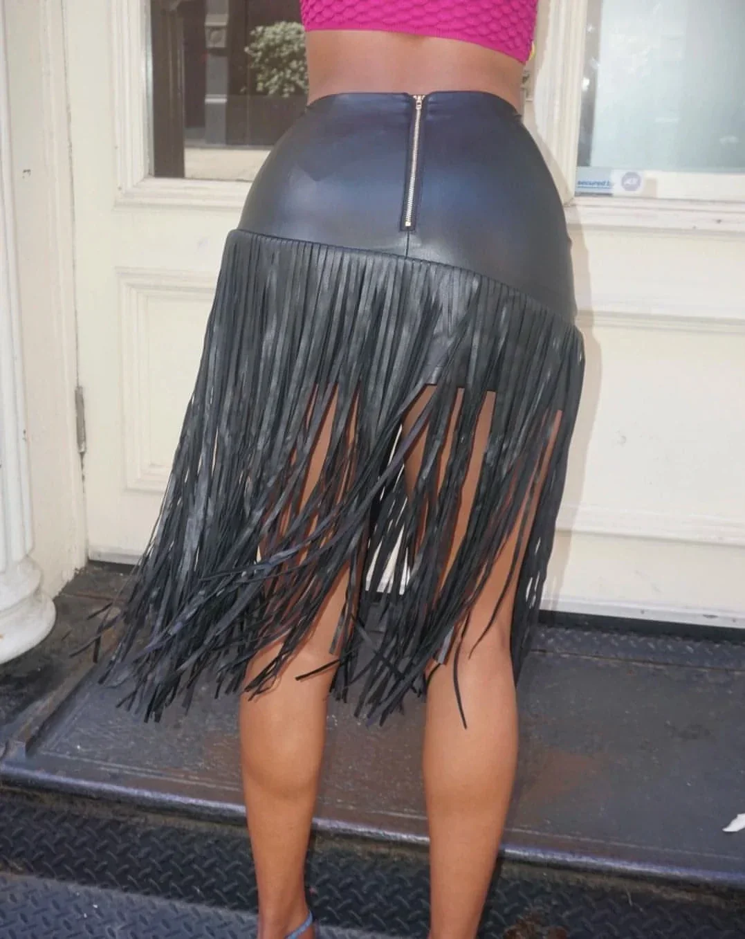 Gigi Skirt – Asymmetrical Vegan Leather Skirt with Fringe - Image 5