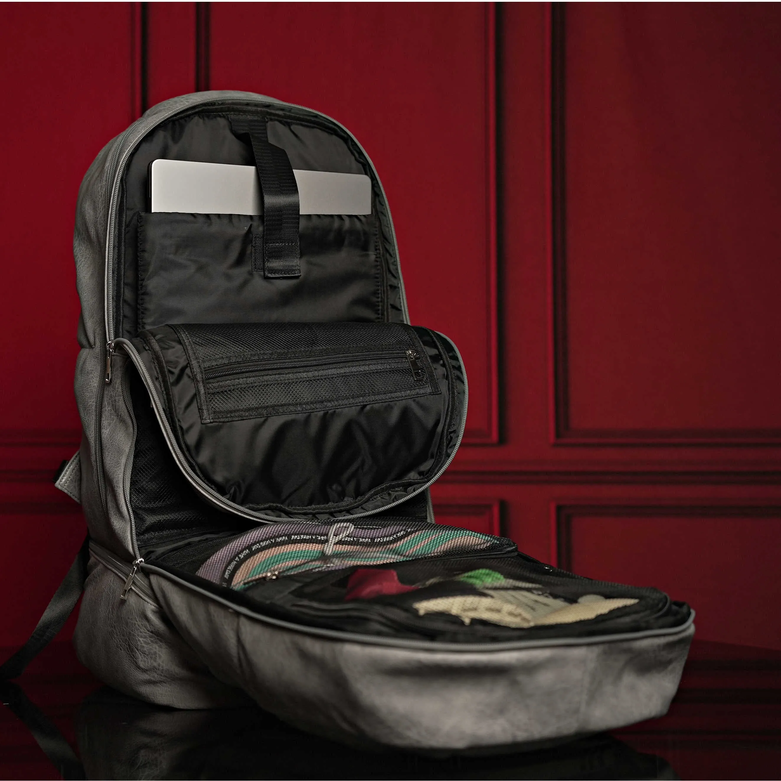 Grey Leather Luxury Carry-On Backpack (Patented Signature Design) - Image 4