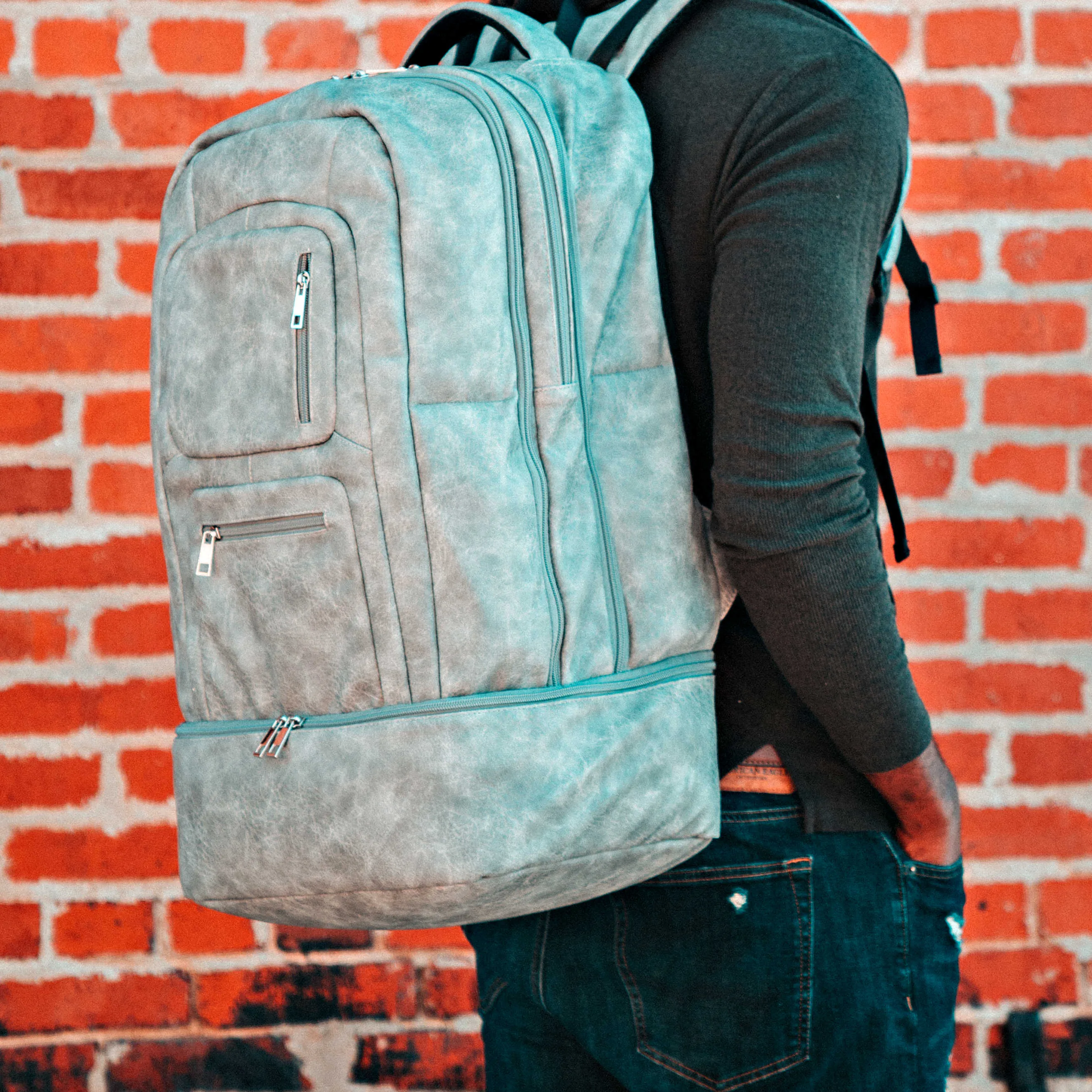 Grey Leather Luxury Carry-On Backpack (Patented Signature Design) - Image 7