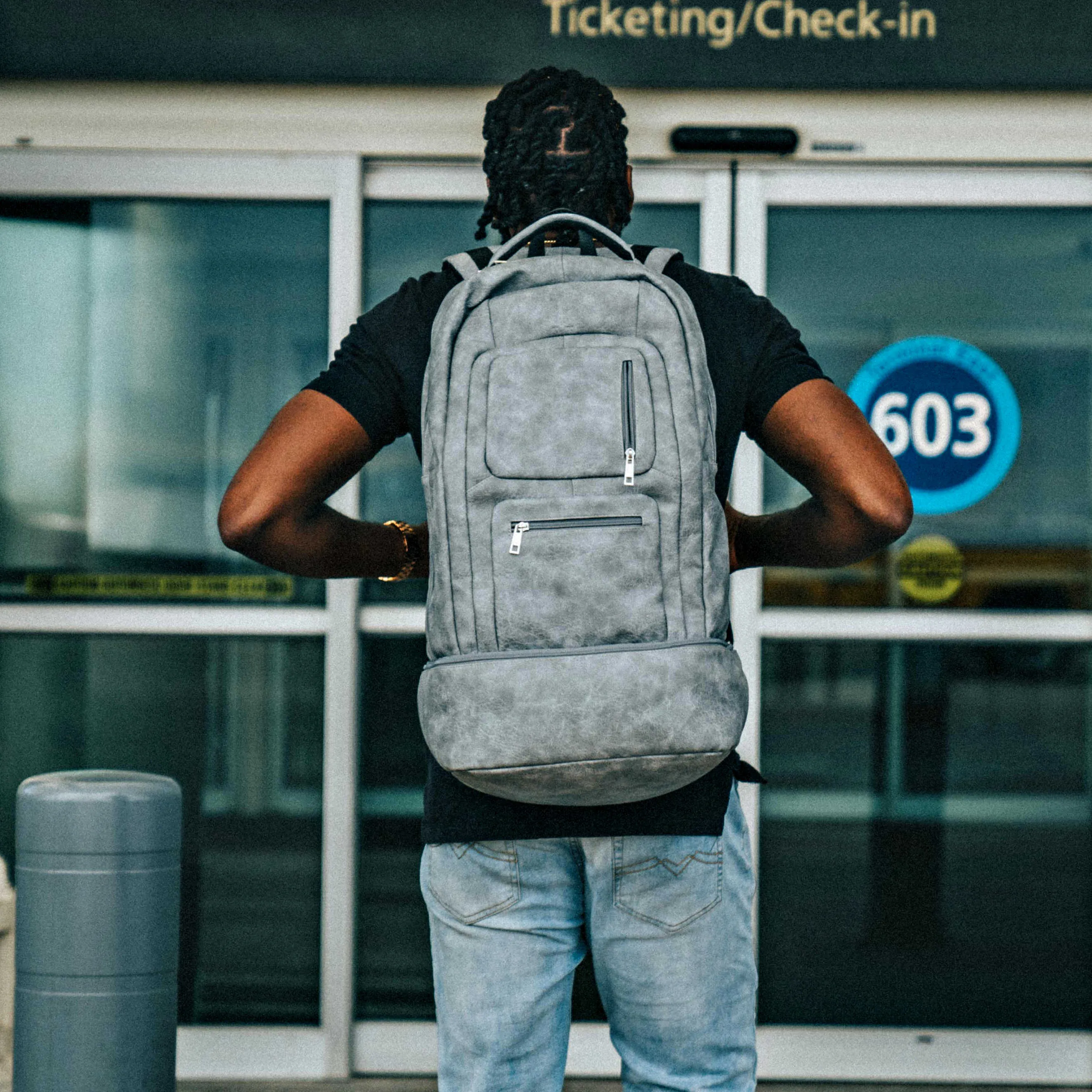 Grey Leather Luxury Carry-On Backpack (Patented Signature Design) - Image 8