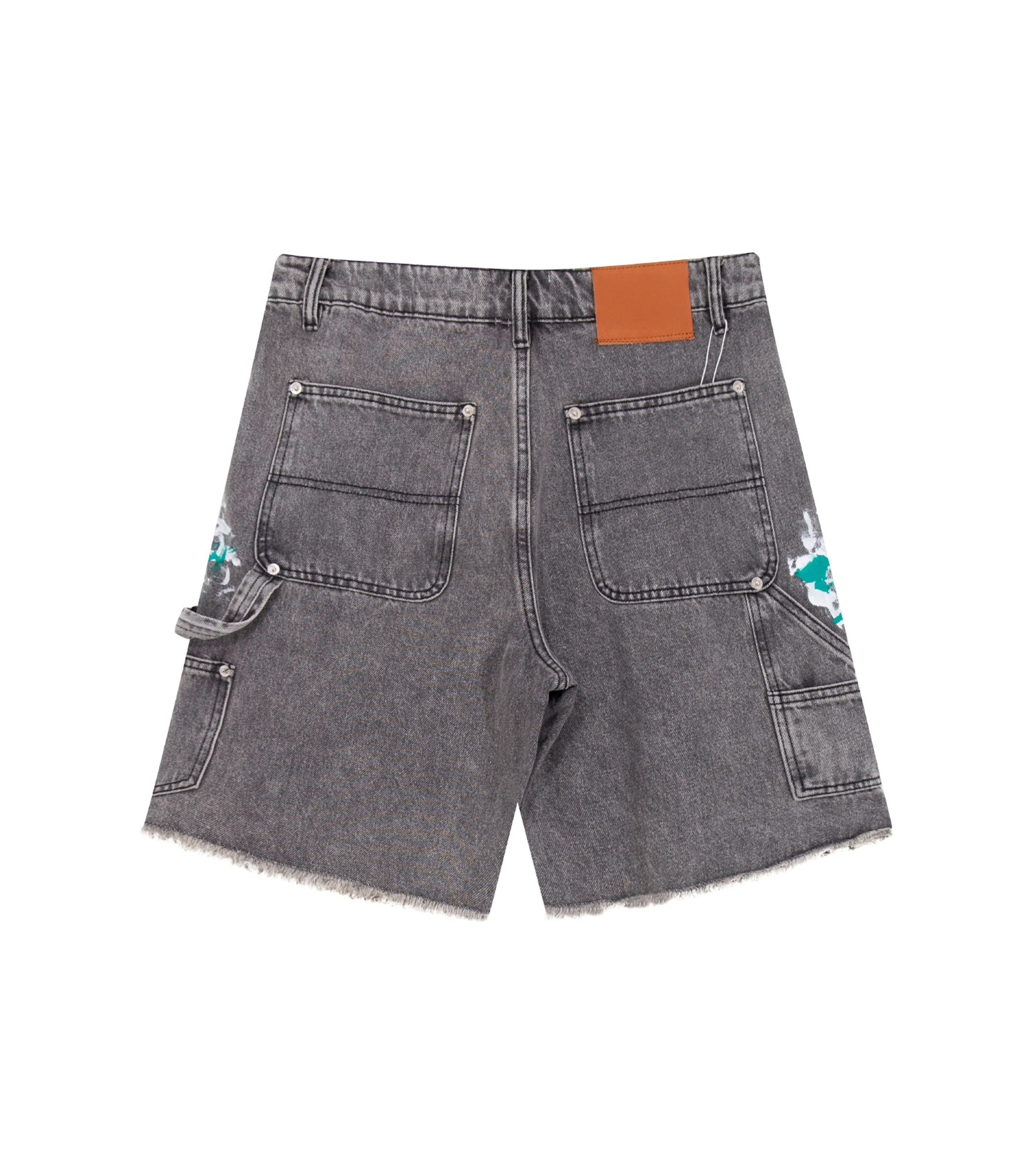 GREY SPLIT PAINTERS SHORTS - Image 2