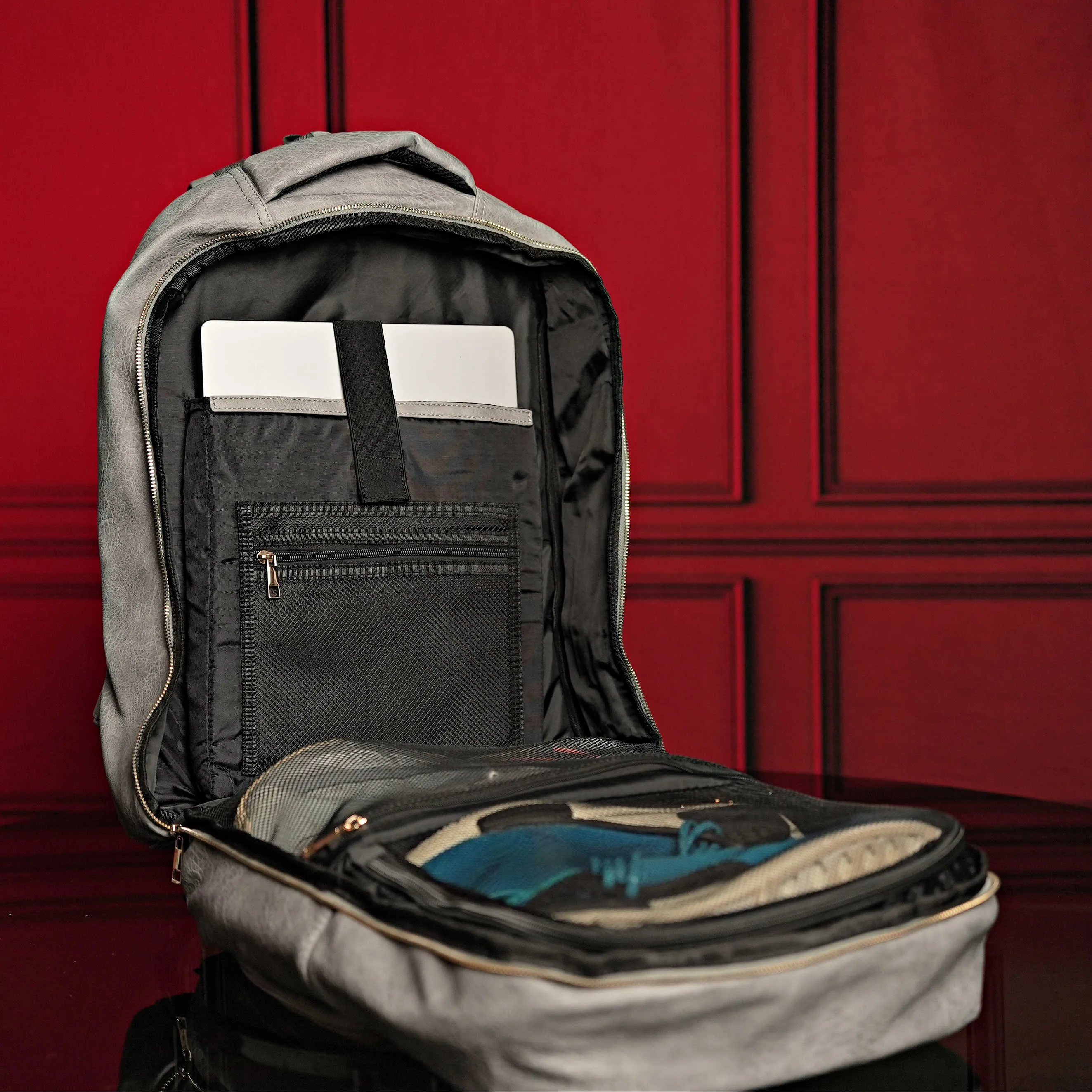 Grey Tumbled Leather Commuter Bag - Image 2