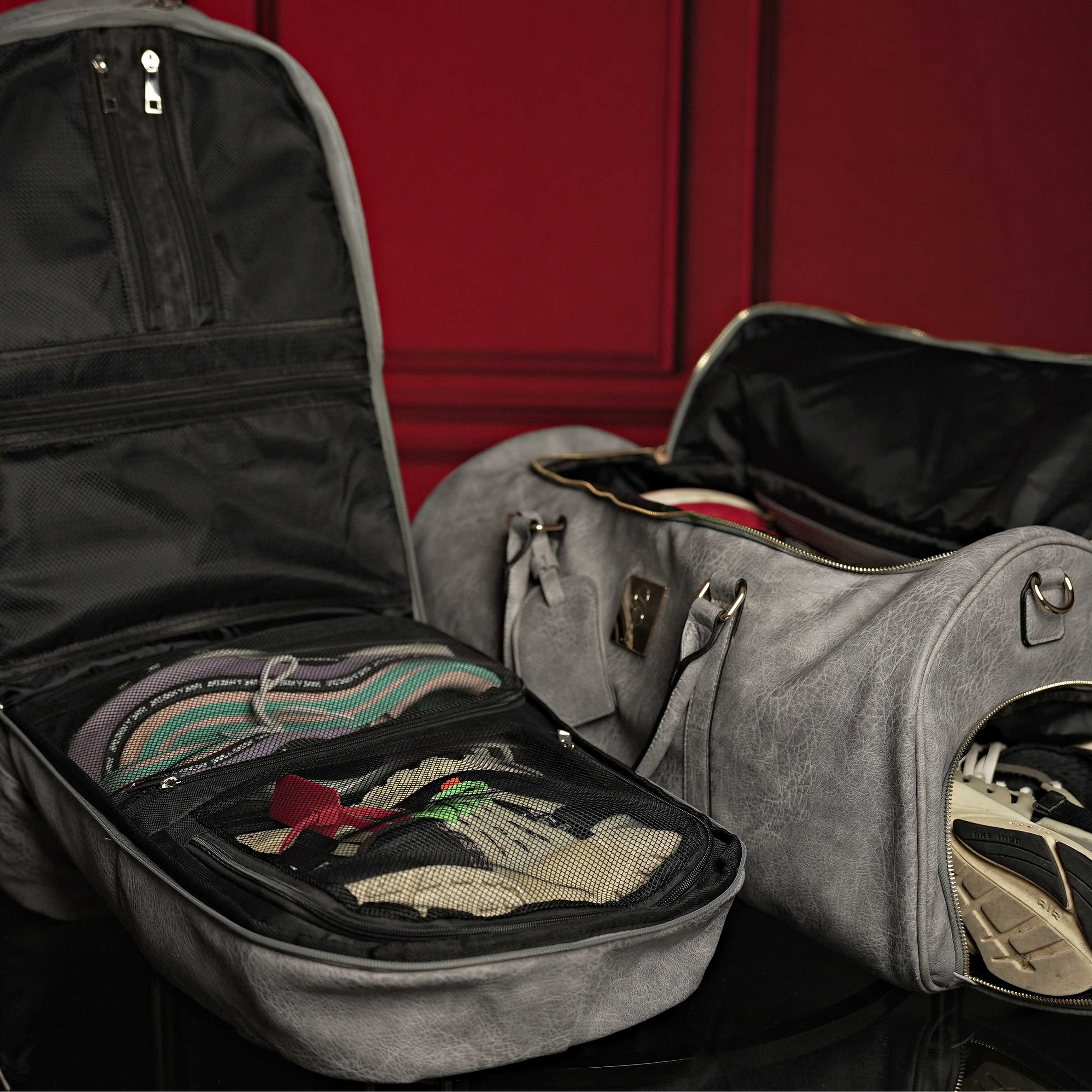 Grey Tumbled Leather Signature Bag Set (Signature Backpack and Duffle Bag) - Image 2