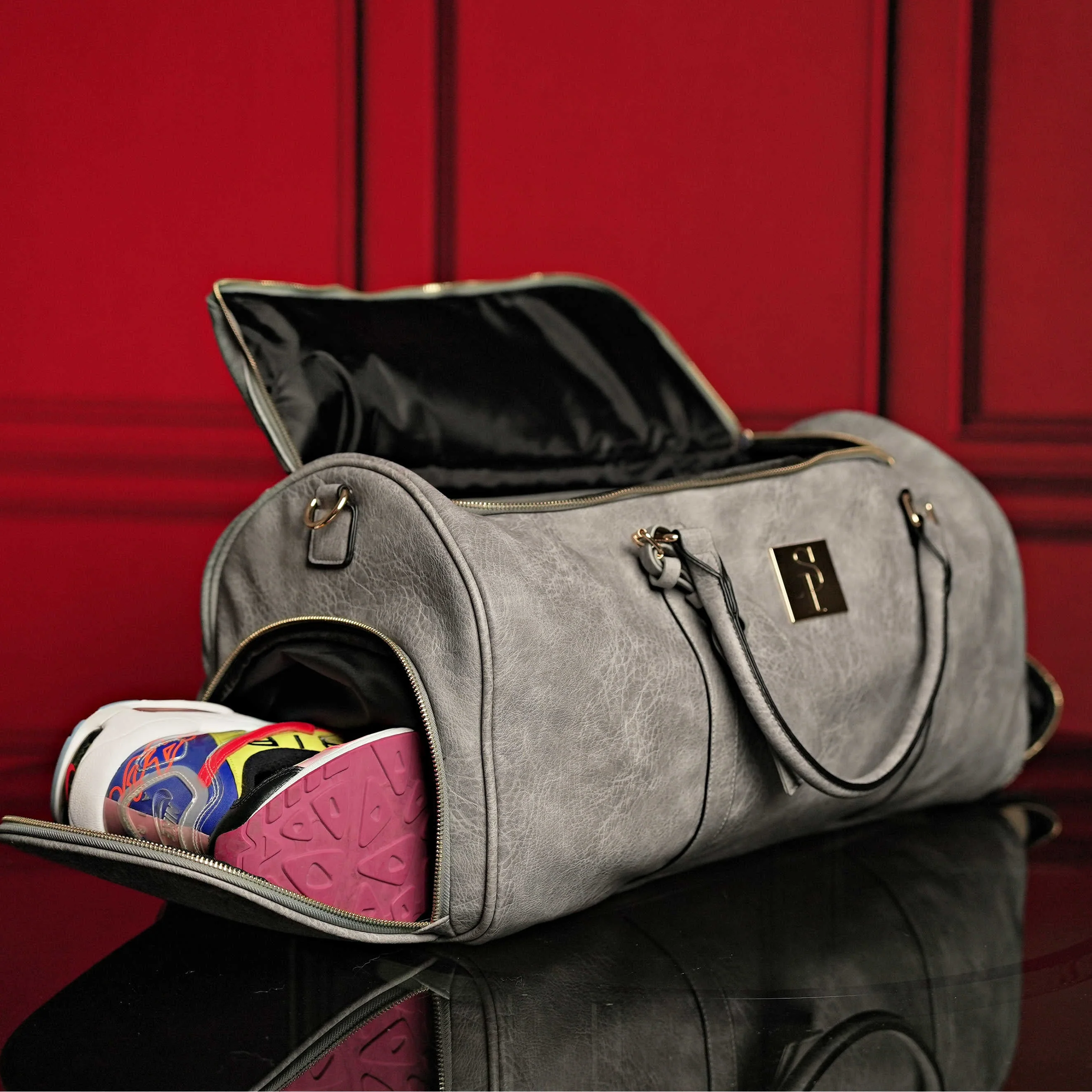 Grey Tumbled Leather Signature Bag Set (Signature Backpack and Duffle Bag) - Image 3