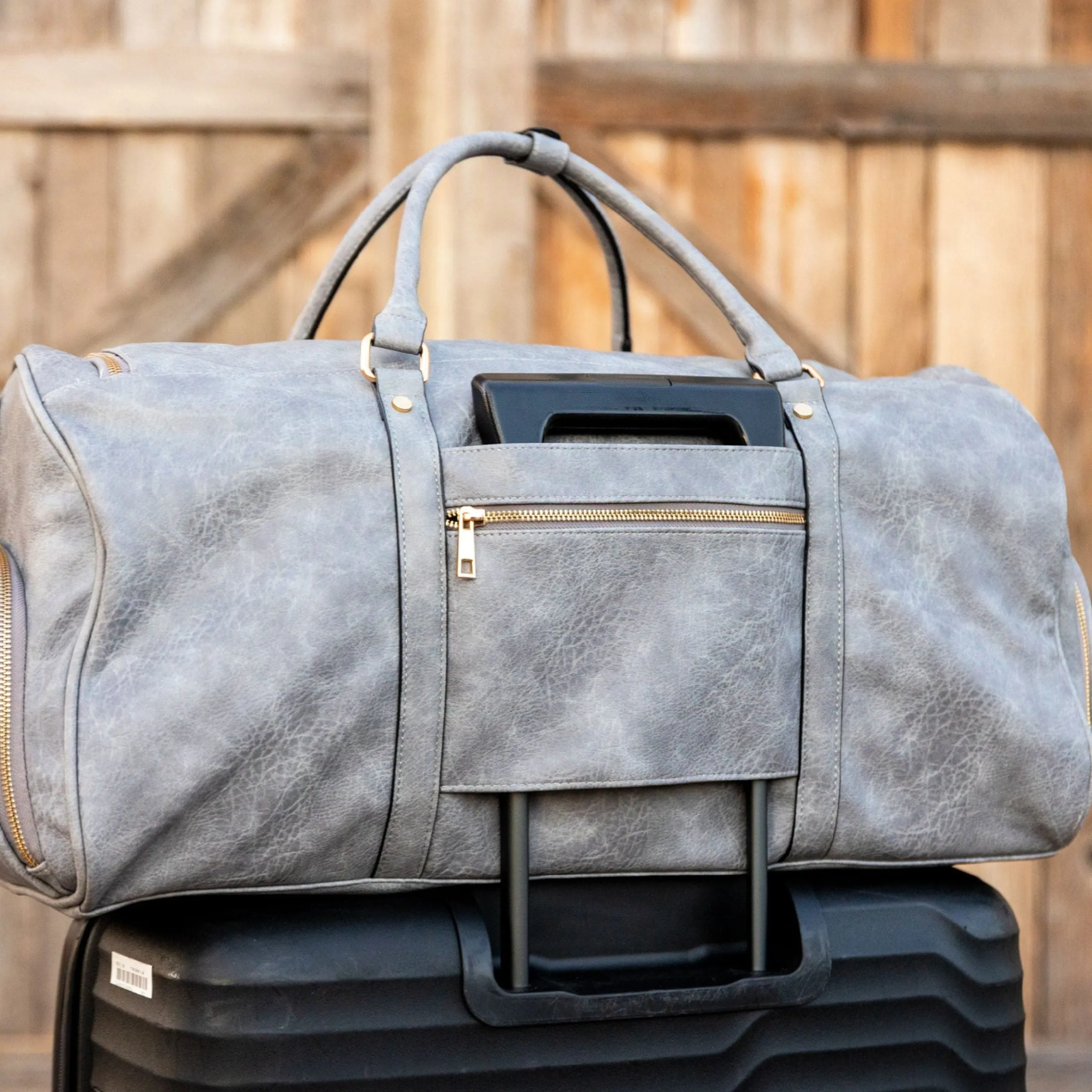 Grey Tumbled Luciano Leather Duffle Bag (New Weekender Design) - Image 2