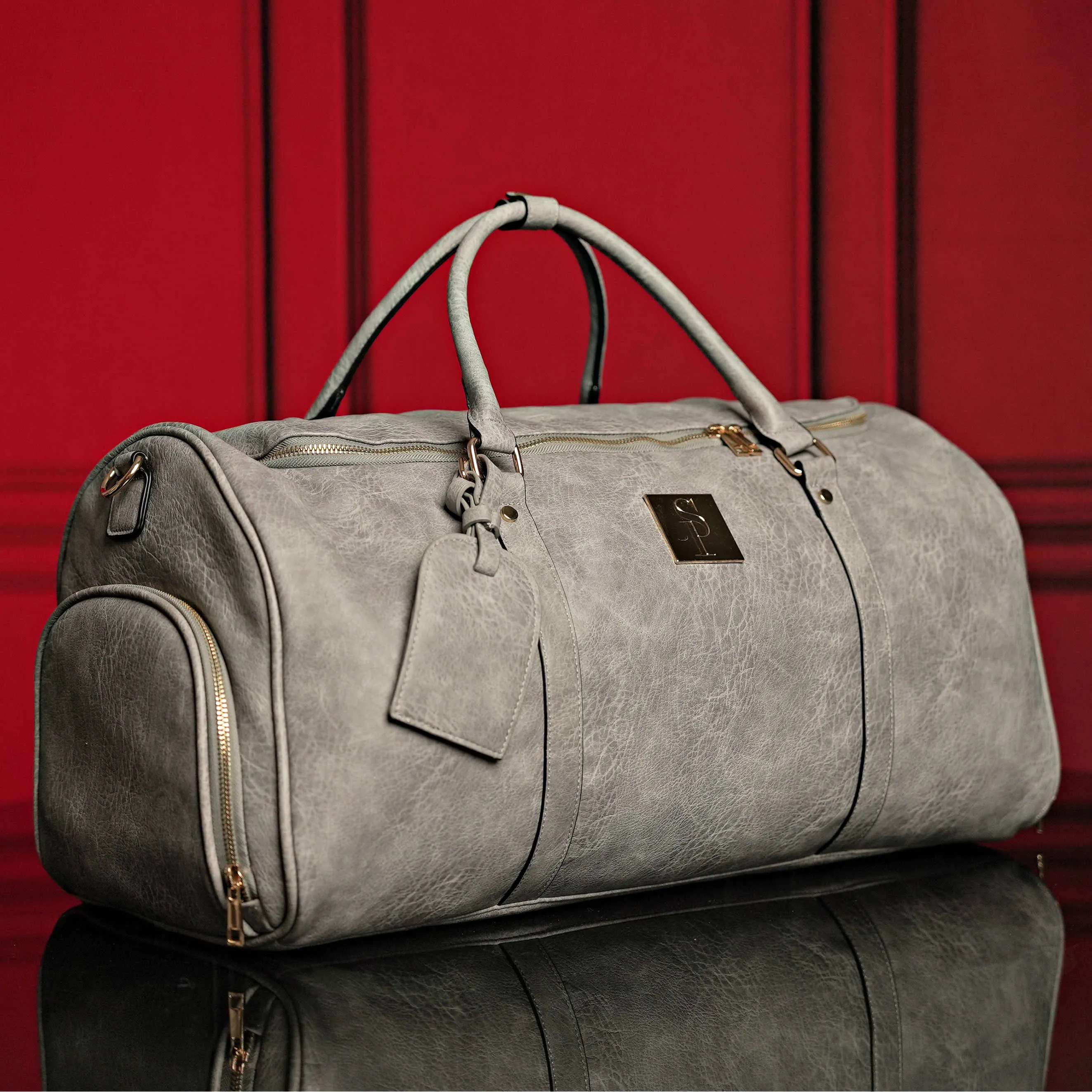 Grey Tumbled Luciano Leather Duffle Bag (New Weekender Design) - Image 3