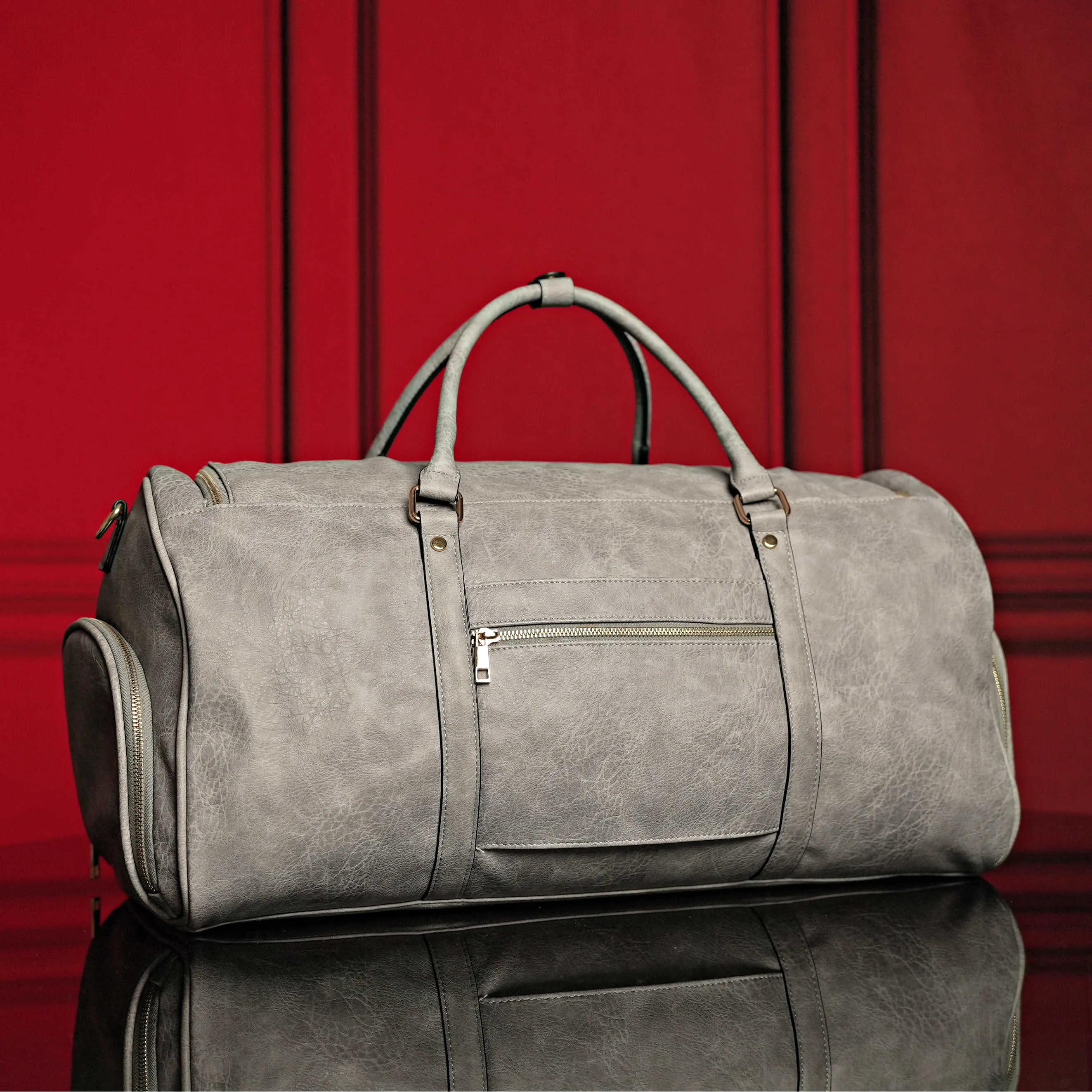 Grey Tumbled Luciano Leather Duffle Bag (New Weekender Design) - Image 4