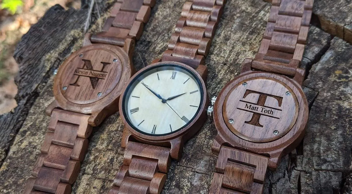 Groomsmen Set Of 11 Wooden Men's Watches - Walnut Arce - Image 4