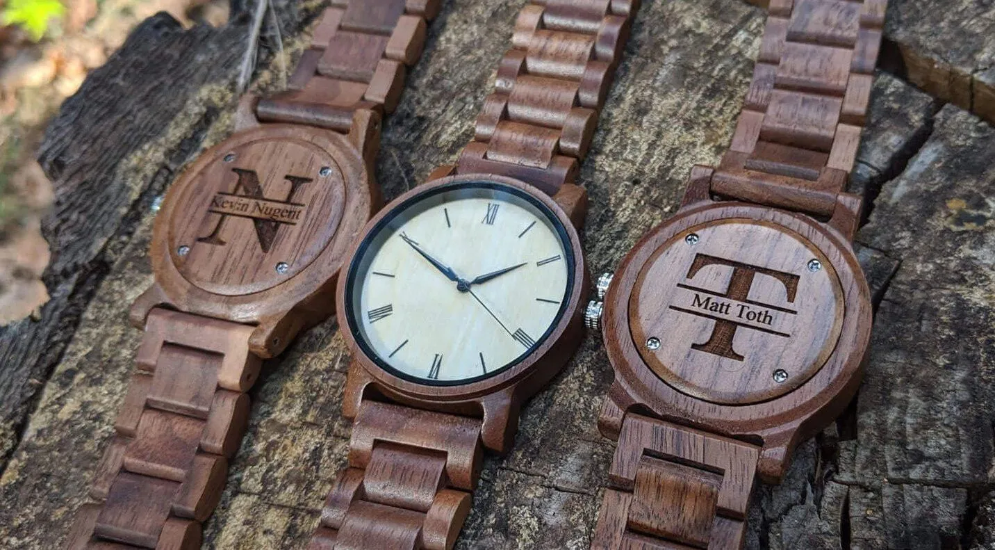 Groomsmen Set Of 4 Wooden Men's Watches - Walnut Arce - Image 4