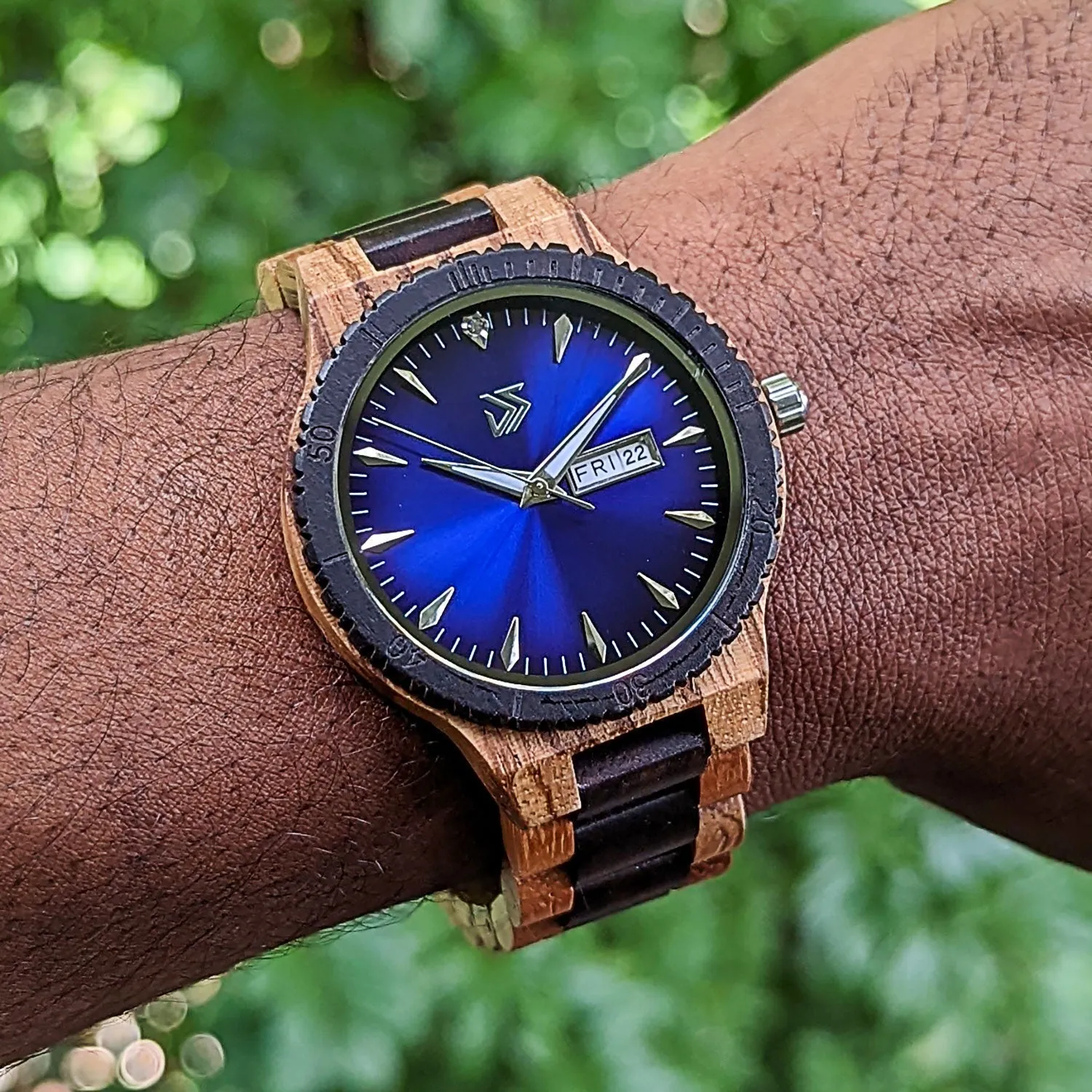 Men's Groomsmen Set of 7  Wooden Watch Justo | Blue - Image 3