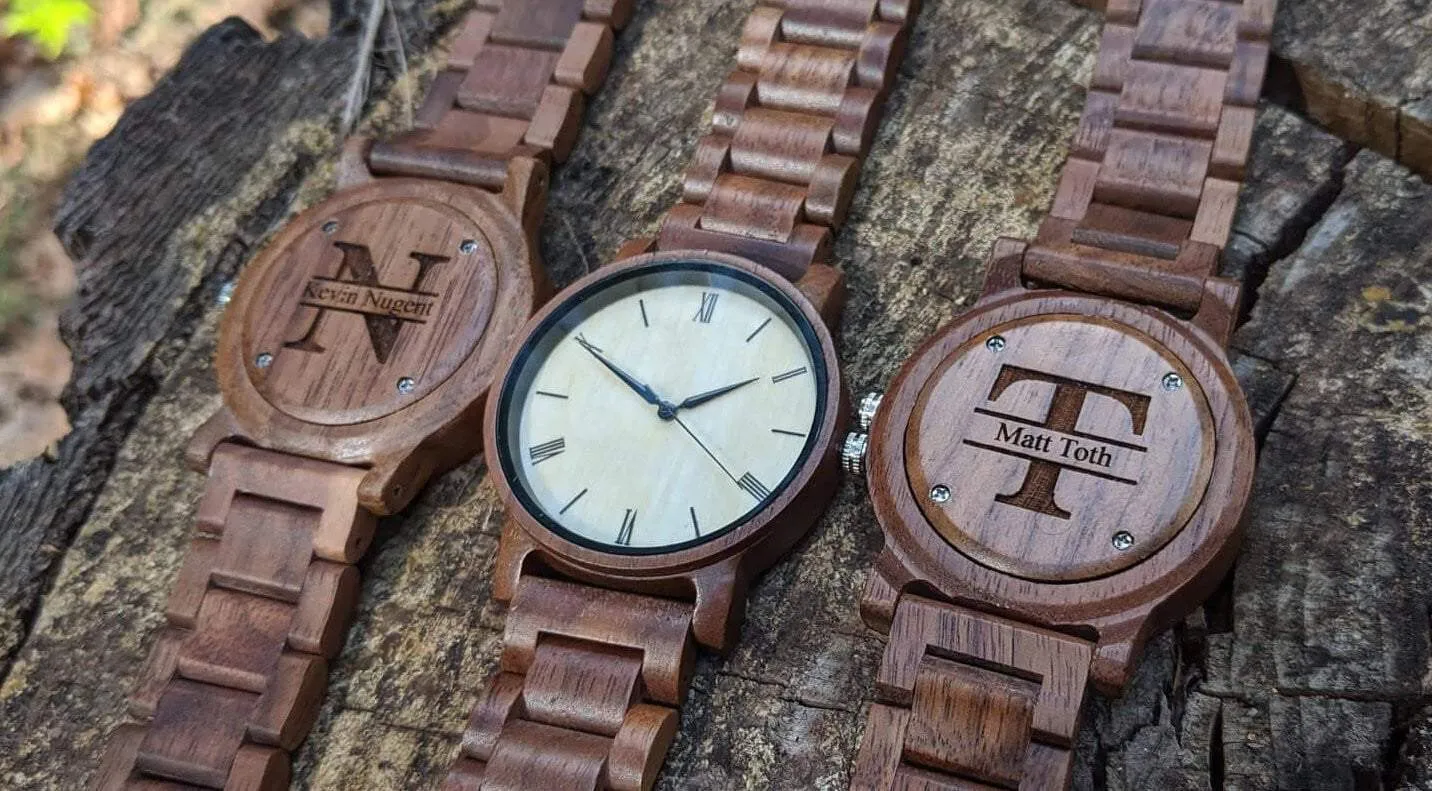 Groomsmen Set Of 8 Wooden Men's Watches - Walnut Arce - Image 4