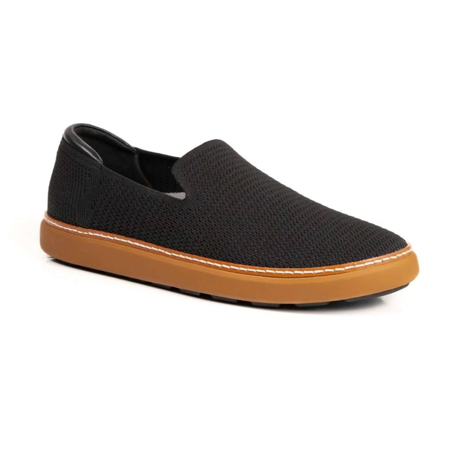 Grounding Slip-On Shoes • Black & Cognac Bamboo Knit