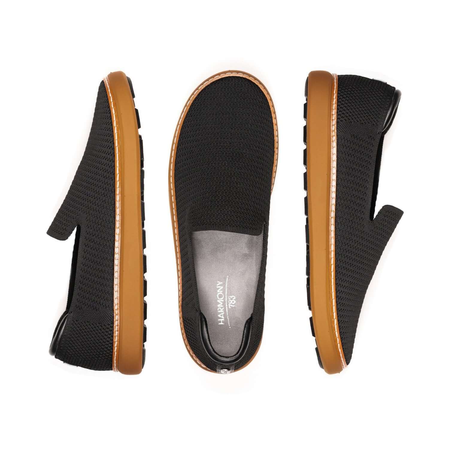 Grounding Slip-On Shoes • Black & Cognac Bamboo Knit - Image 3