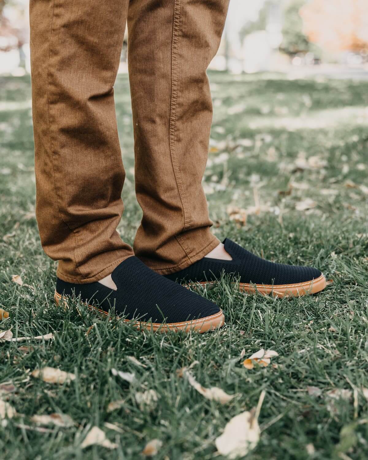 Grounding Slip-On Shoes • Black & Cognac Bamboo Knit - Image 9