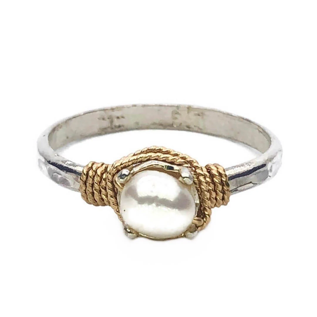 Hand Hammered Pearl Ring - Image 2