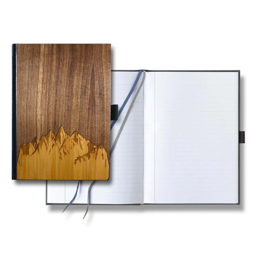 Handcrafted Wooden Journal / Planner / Notebook (Sawtooth Mountains Inlay in Walnut & Bamboo) - Image 3