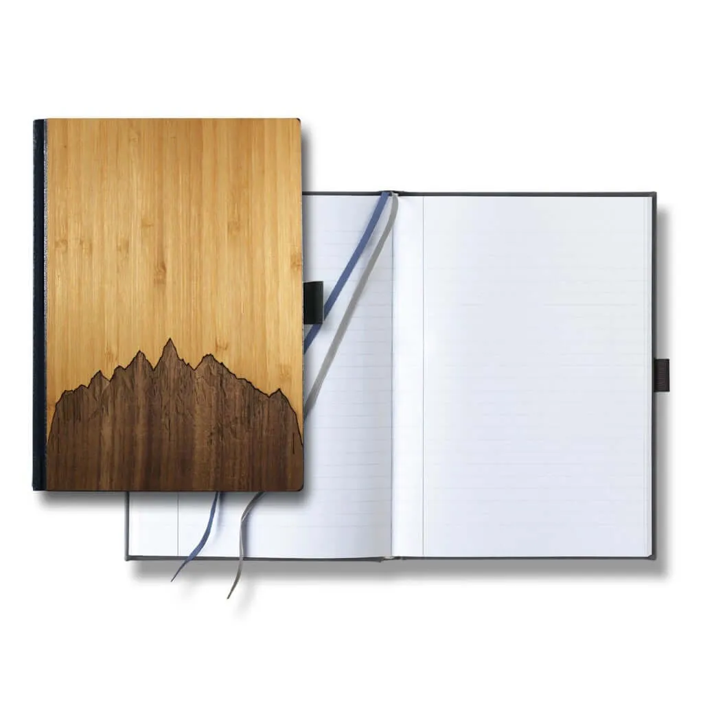 Handcrafted Wooden Journal / Planner / Notebook (Sawtooth Mountains Inlay in Walnut & Bamboo) - Image 4