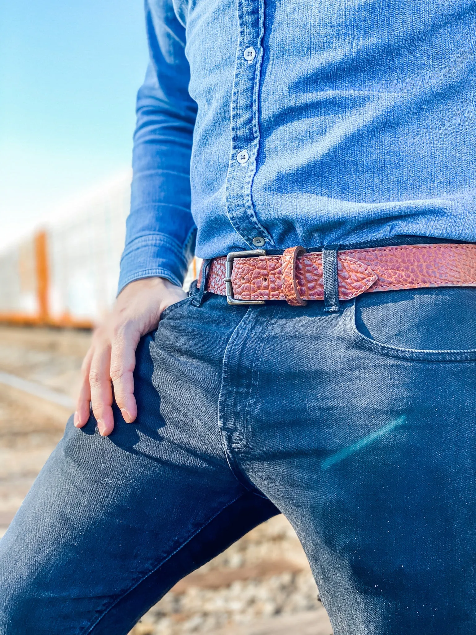 Handmade Leather Belt | American Shrunken Bison | Cognac - Image 6