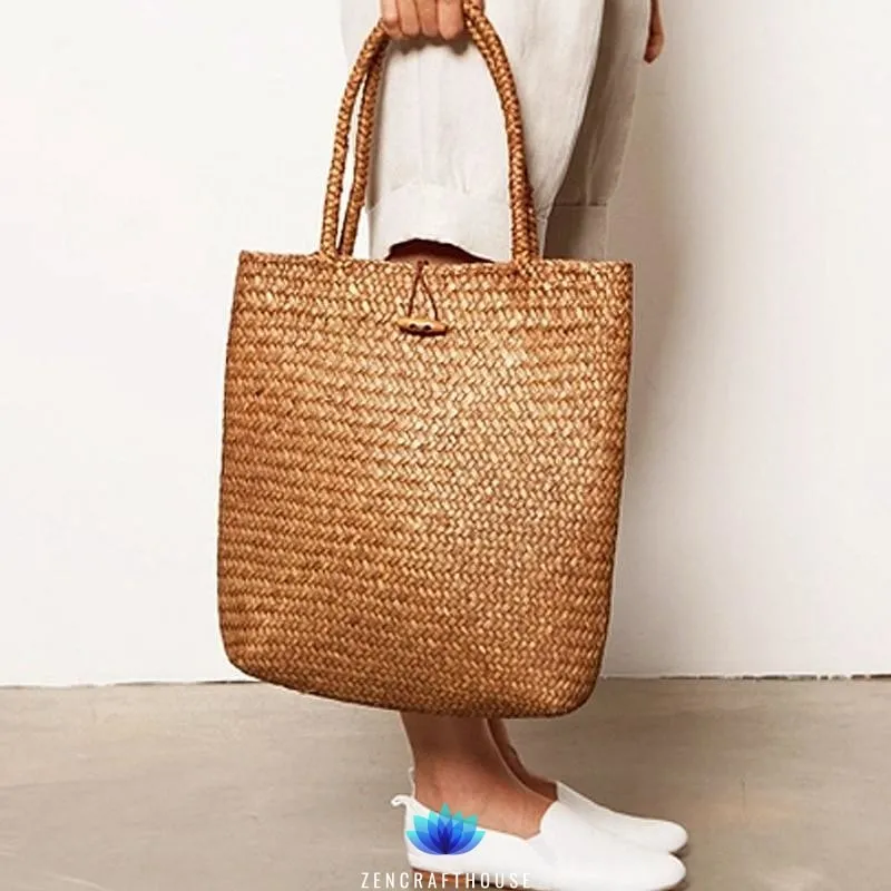 Handmade Rattan Storage Bags with Button - Image 2