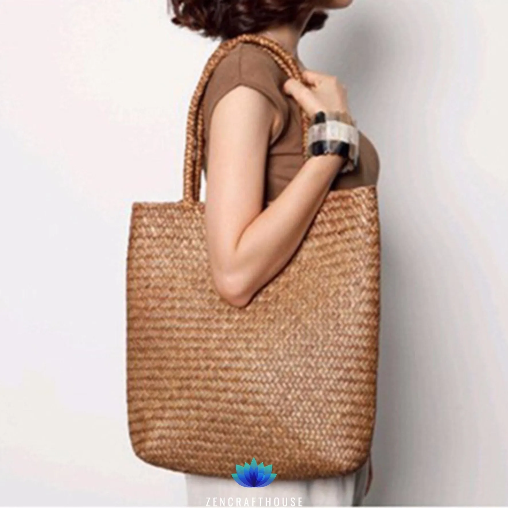 Handmade Rattan Storage Bags with Button - Image 3