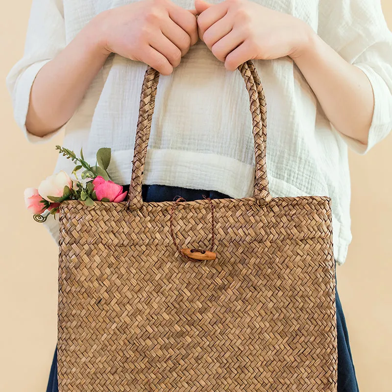 Handmade Rattan Storage Bags with Button - Image 4