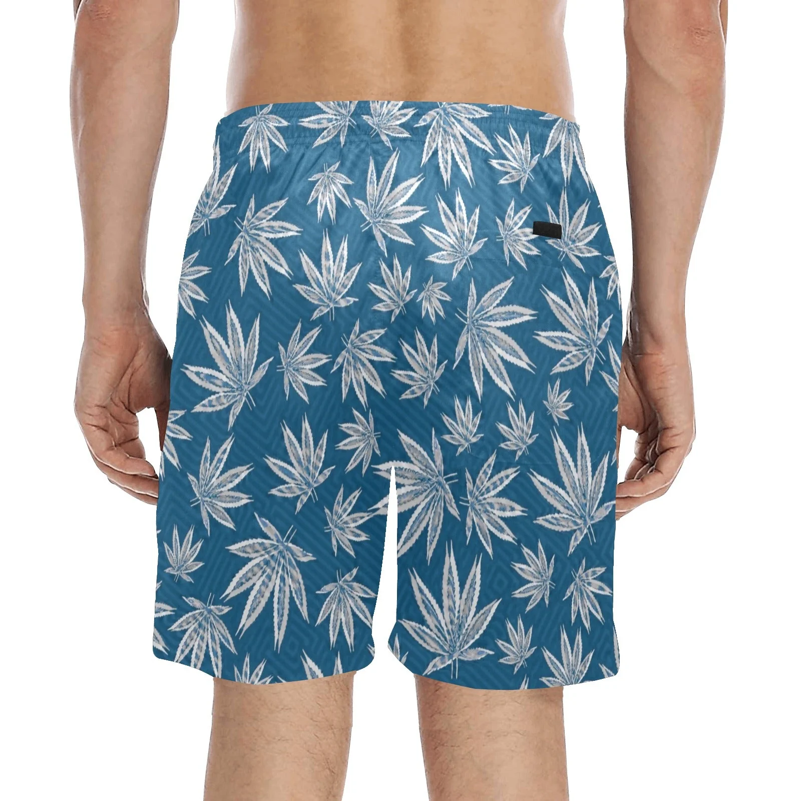 Hawaiian Style Blue and Grey Weed Swim Shorts - Image 2