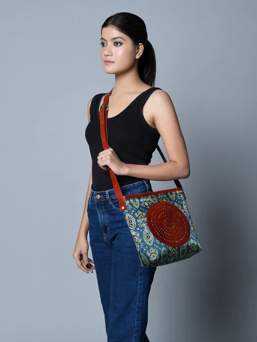 Heritage Ajrakh Leather Tote Bag - Image 3