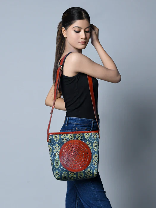 Heritage Ajrakh Leather Tote Bag - Image 5