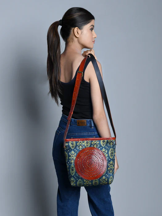 Heritage Ajrakh Leather Tote Bag - Image 6