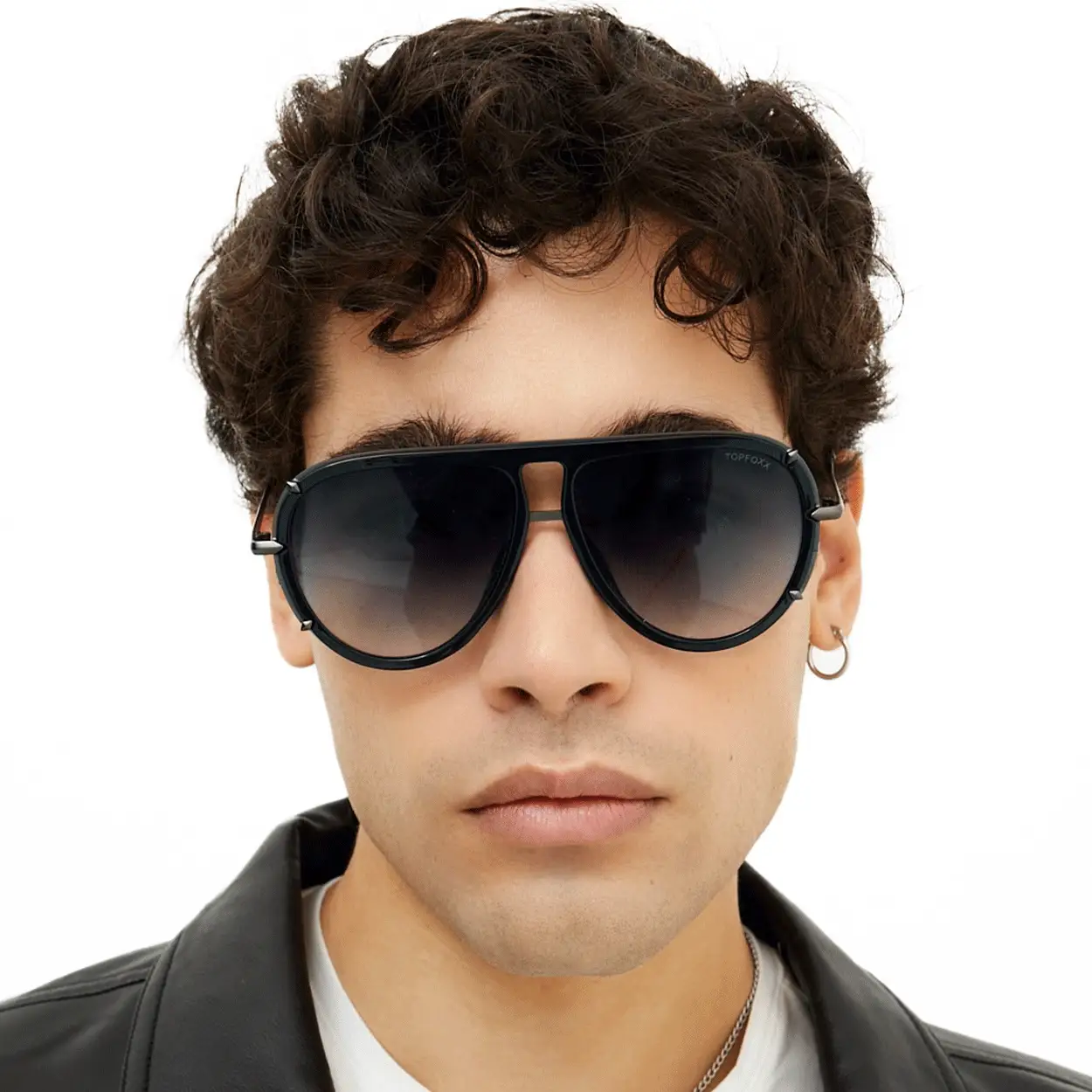 Ivy Luxe - Black Tangle-Free Round Aviator Sunglasses - Image 2