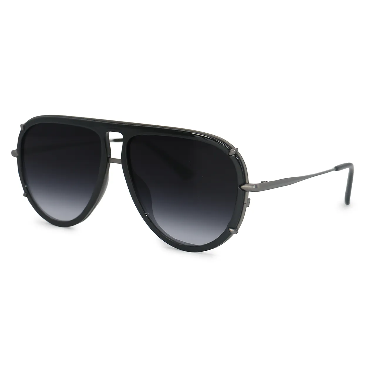 Ivy Luxe - Black Tangle-Free Round Aviator Sunglasses - Image 3