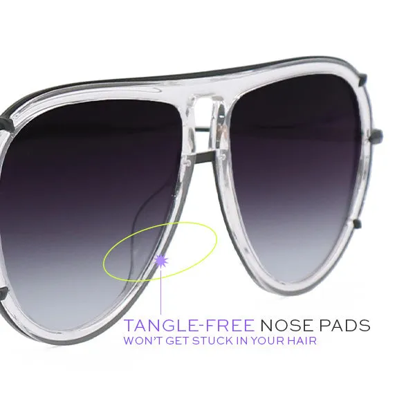 Ivy Luxe - Clear Black Tangle-Free Round Aviator Sunglasses - Image 2