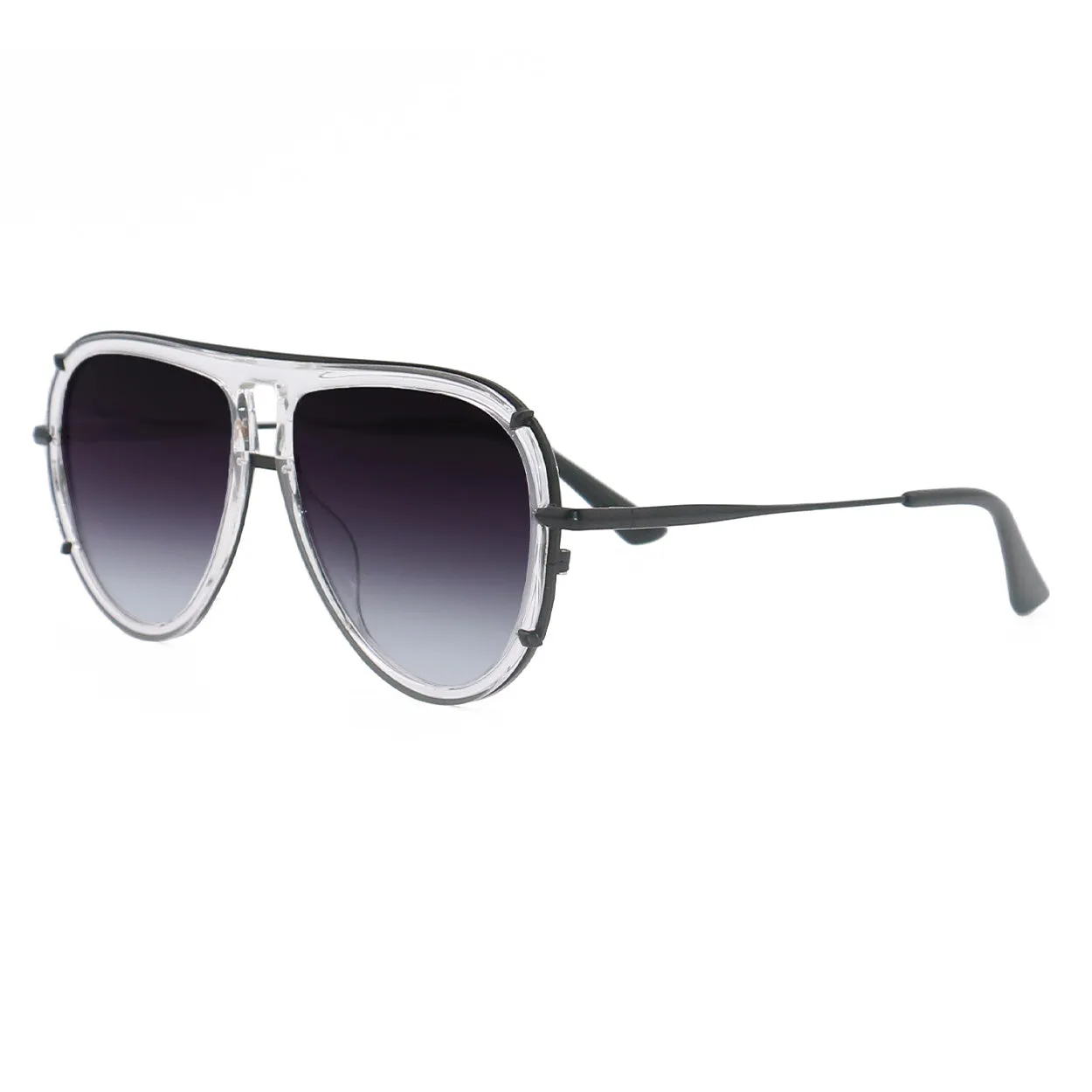 Ivy Luxe - Clear Black Tangle-Free Round Aviator Sunglasses - Image 4