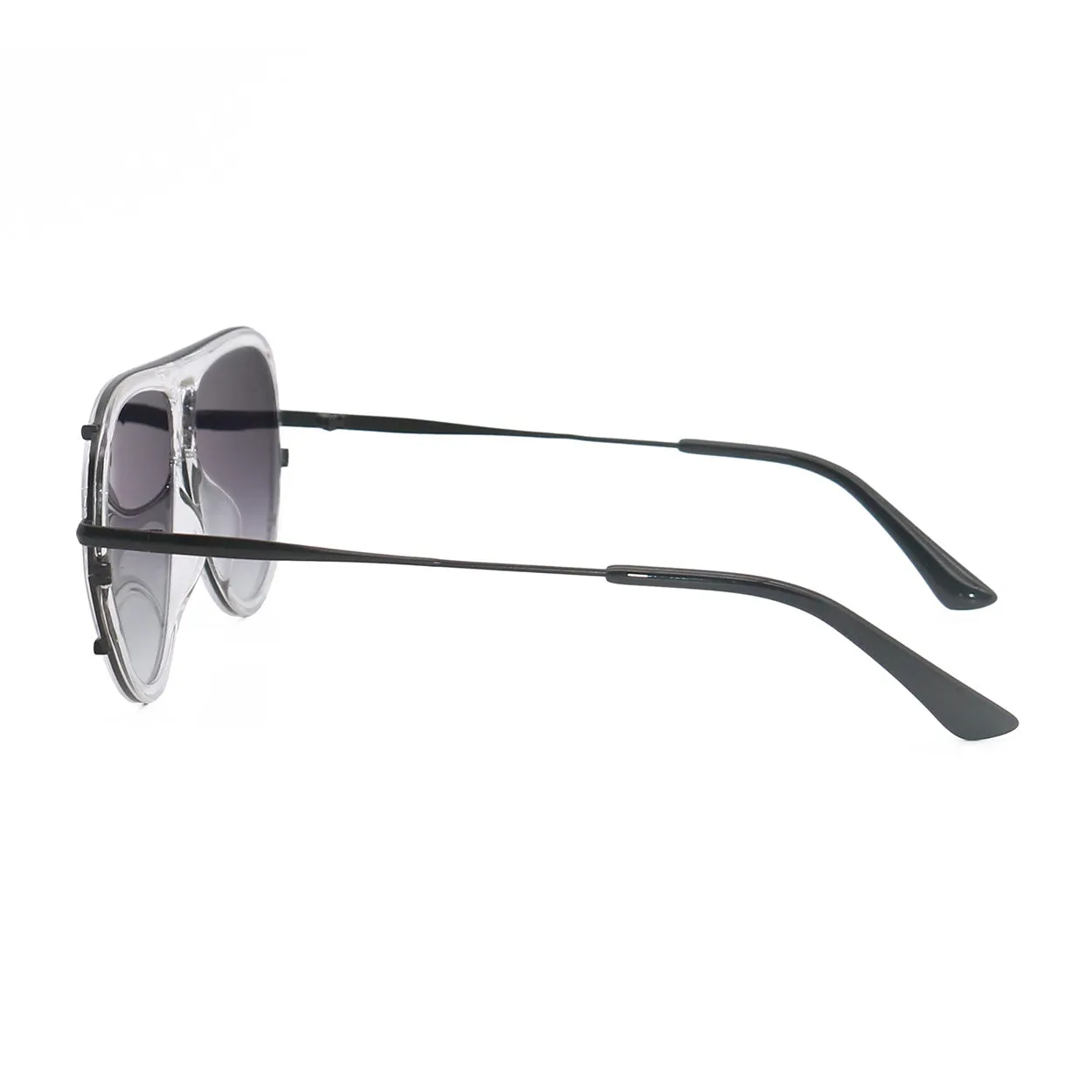 Ivy Luxe - Clear Black Tangle-Free Round Aviator Sunglasses - Image 5