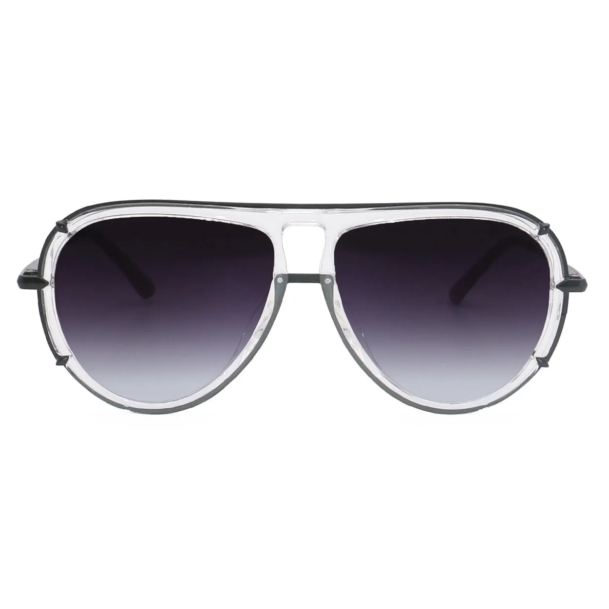 Ivy Luxe - Clear Black Tangle-Free Round Aviator Sunglasses - Image 8